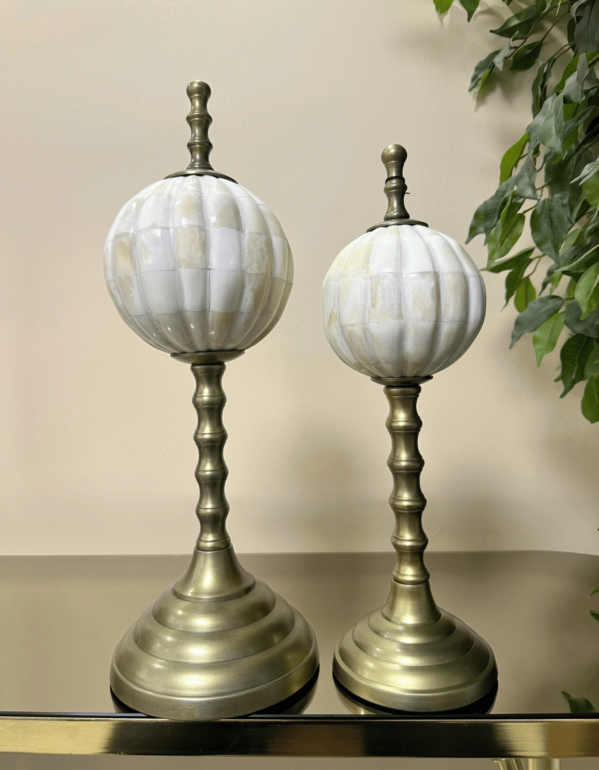 Eskitme Metal Bej-Krem 2'li Dekoratif Küre Seti