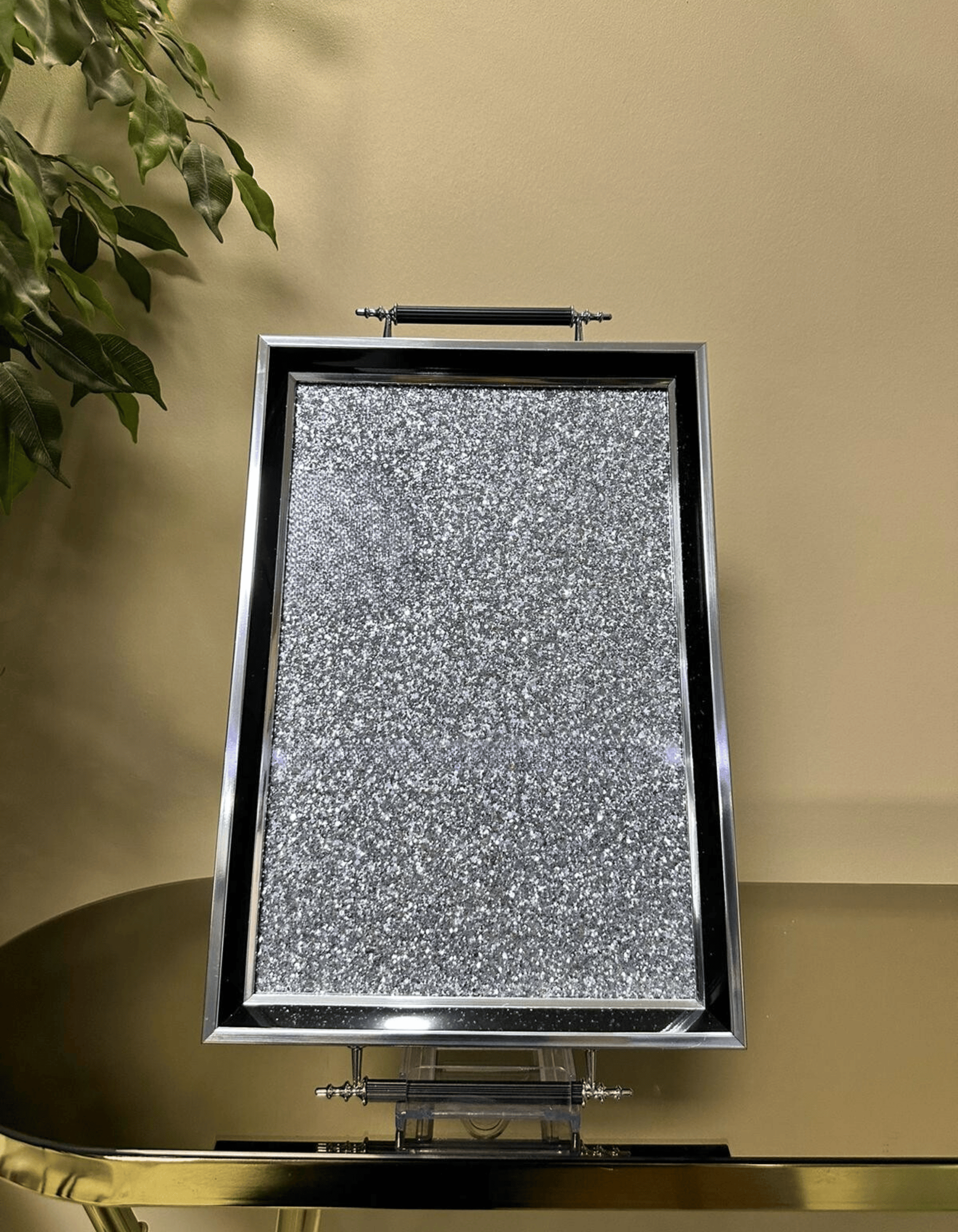 Starlight Glitter - Modern Siyah Silver Sunum Tepsisi