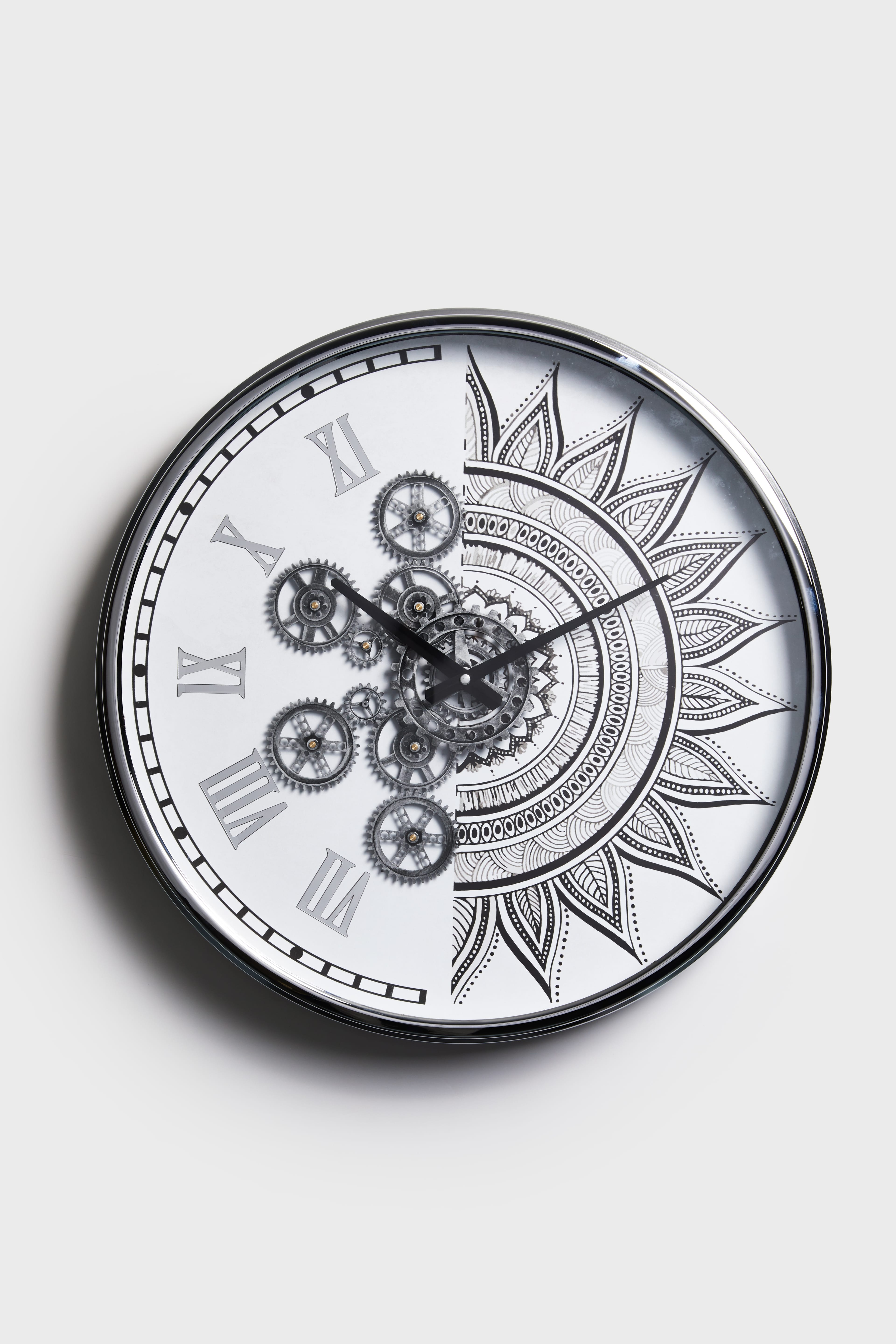 Luna Silver – Çarklı Metal Duvar Saati (60 cm)