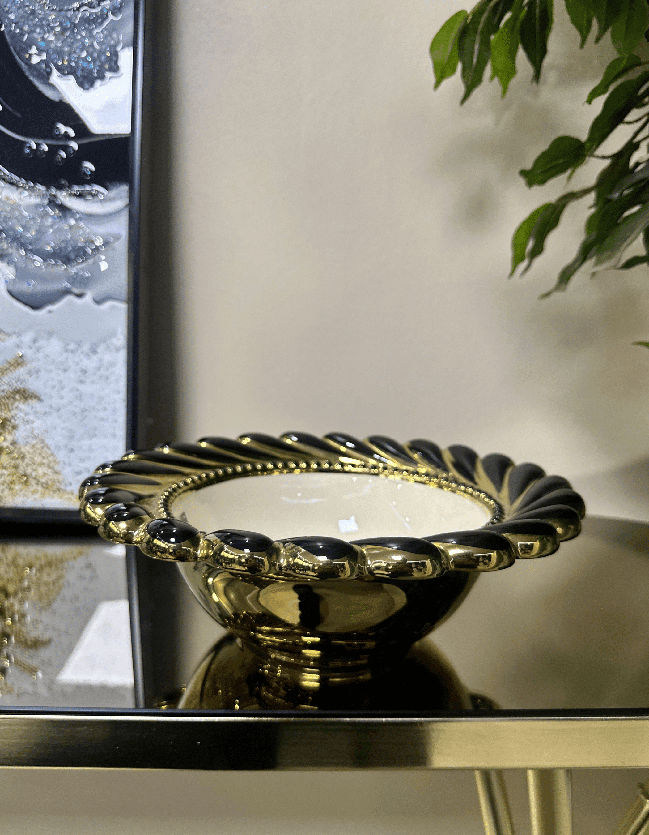 Porselen Siyah/Gold Yaldızlı İthal Yuvarlak Servis Tabak