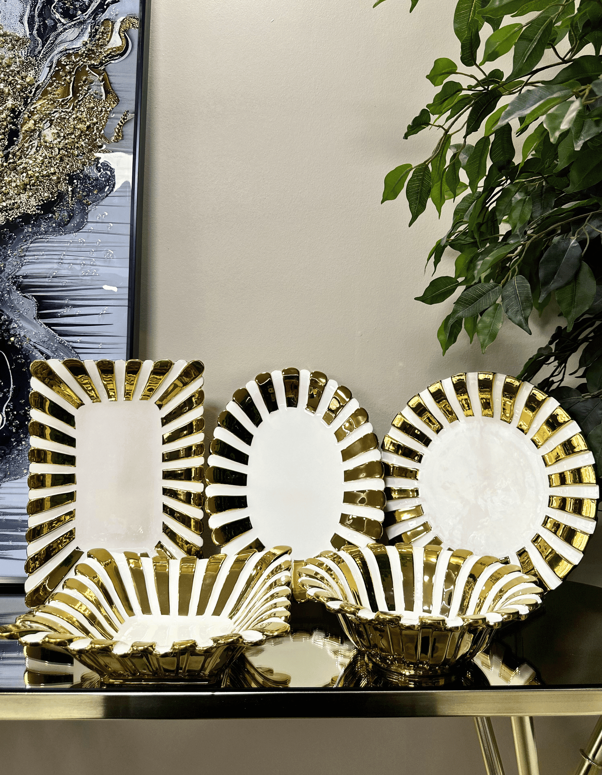 Porselen Gold Yaldızlı Dikdörtgen Düz Sunum Tabak