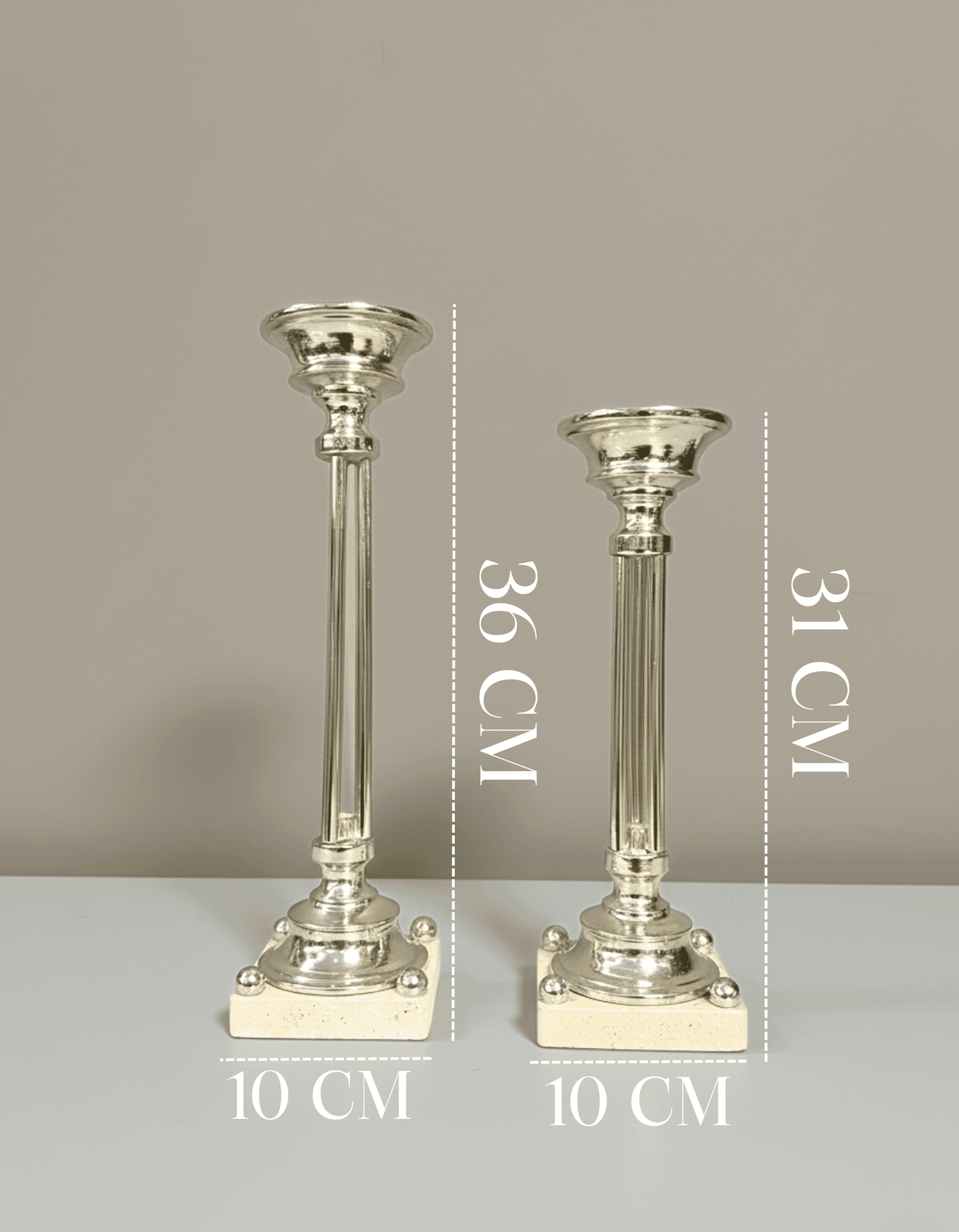 İkili Gümüş & Traverten 2'li Şamdan Seti (31-36 cm)