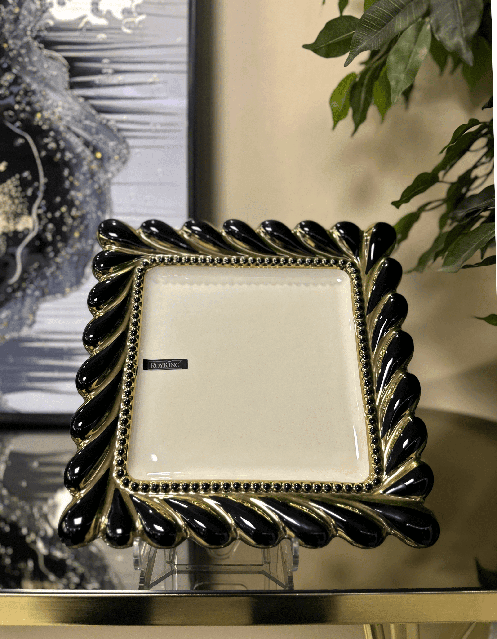 Porselen Siyah/Gold Yaldızlı İthal Kare Servis Tabak