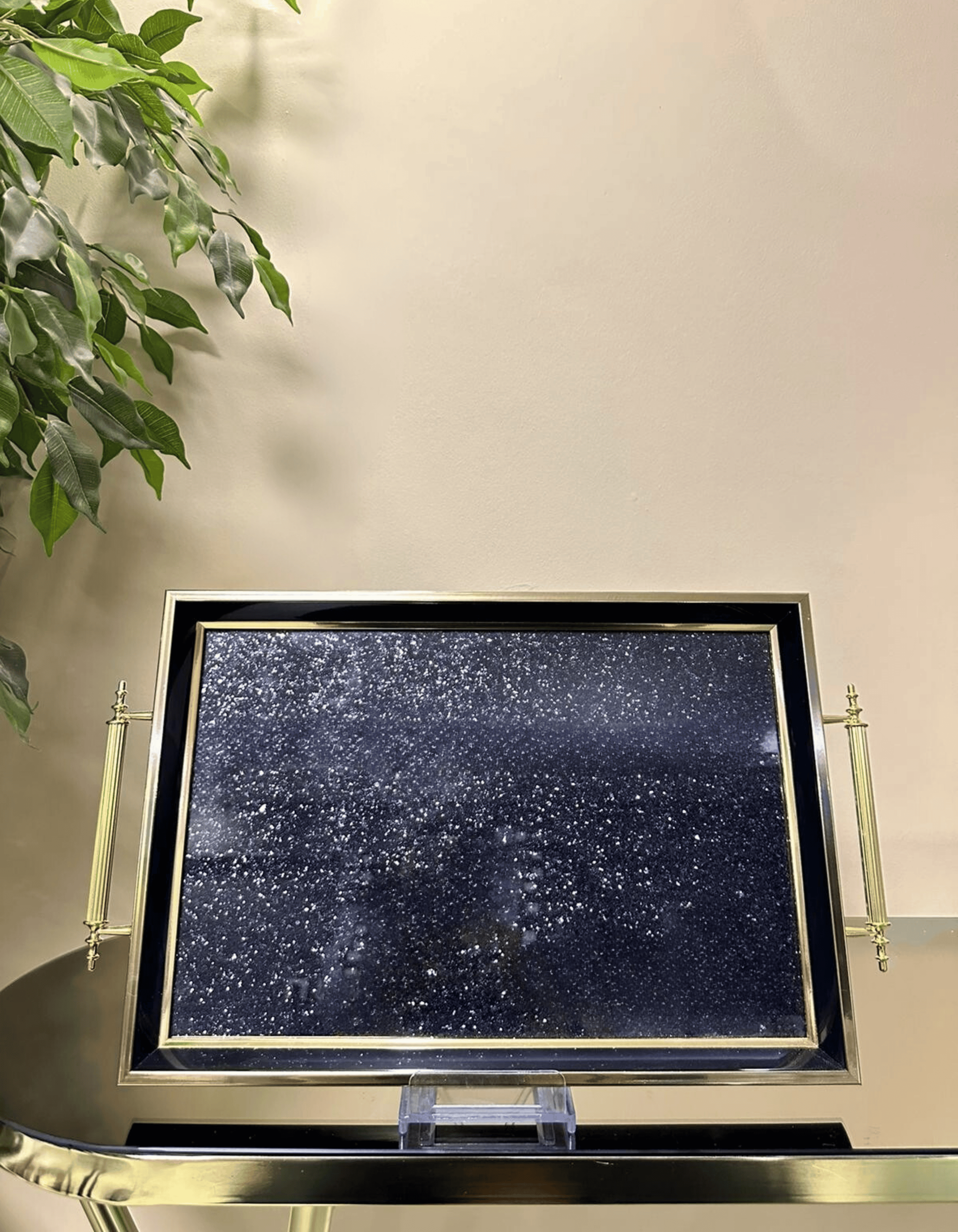 Starlight Glitter - Modern Siyah Gold Cam Sunum Tepsisi