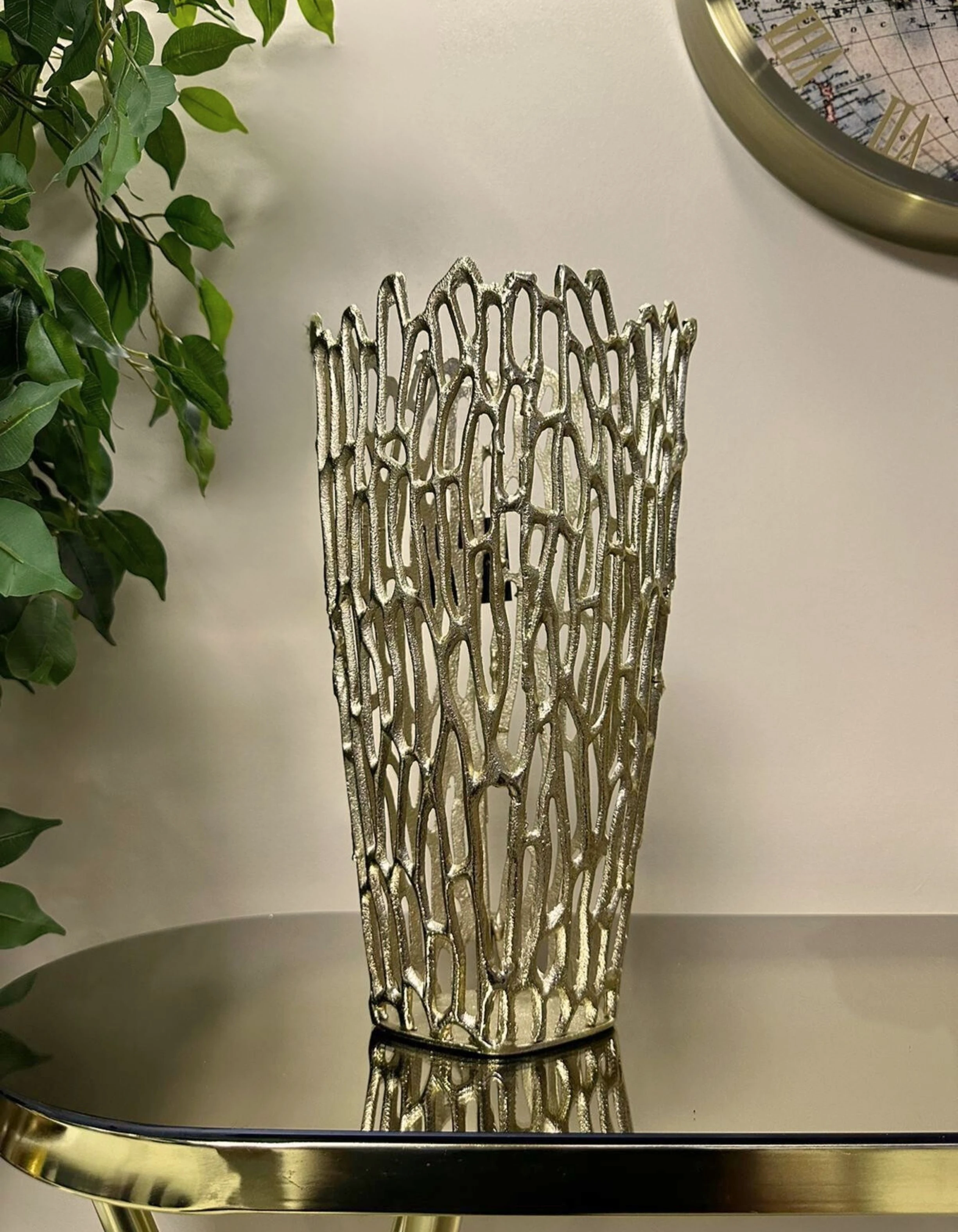 Alüminyum Döküm Gold Vazo 38x21 CM