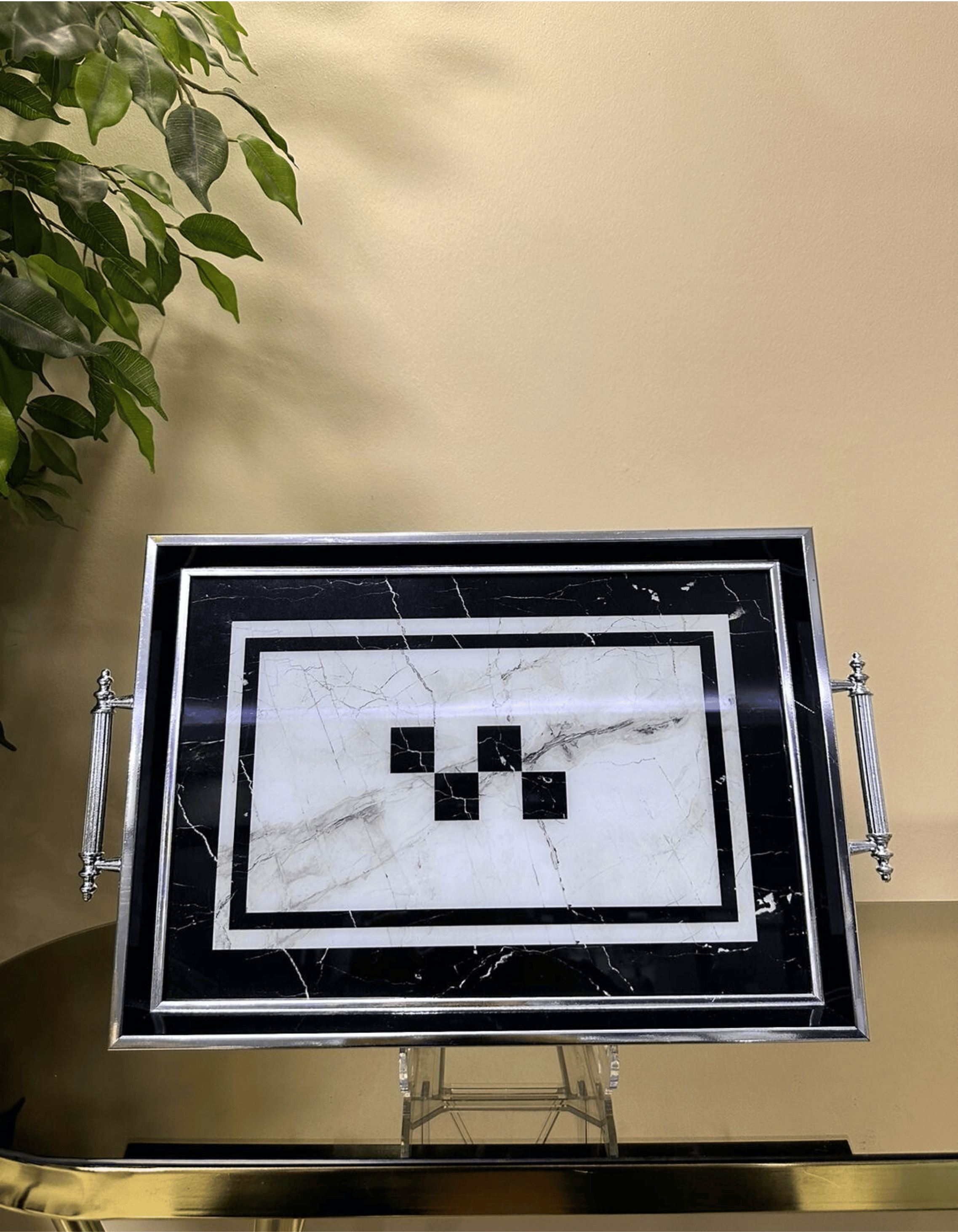 Marble Noir - Gümüş Sunum Tepsisi
