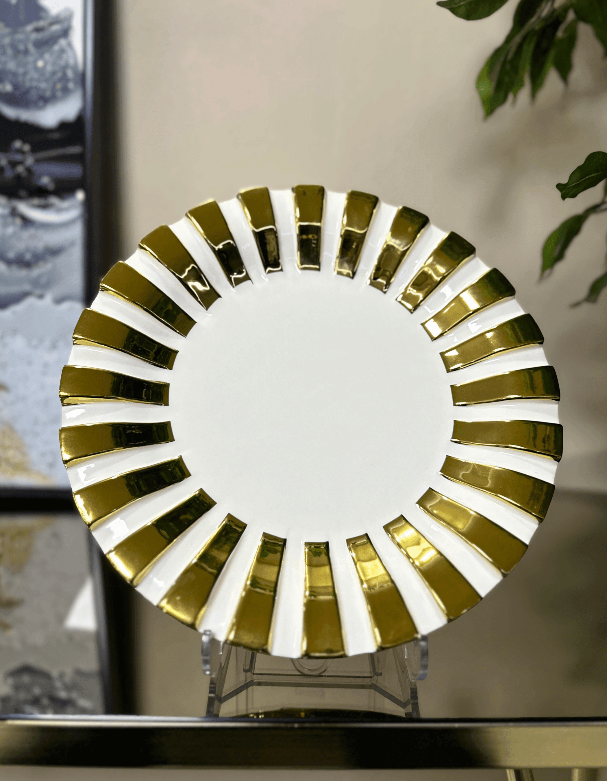 Porselen Gold Yaldızlı Düz Yuvarlak Sunum Tabak