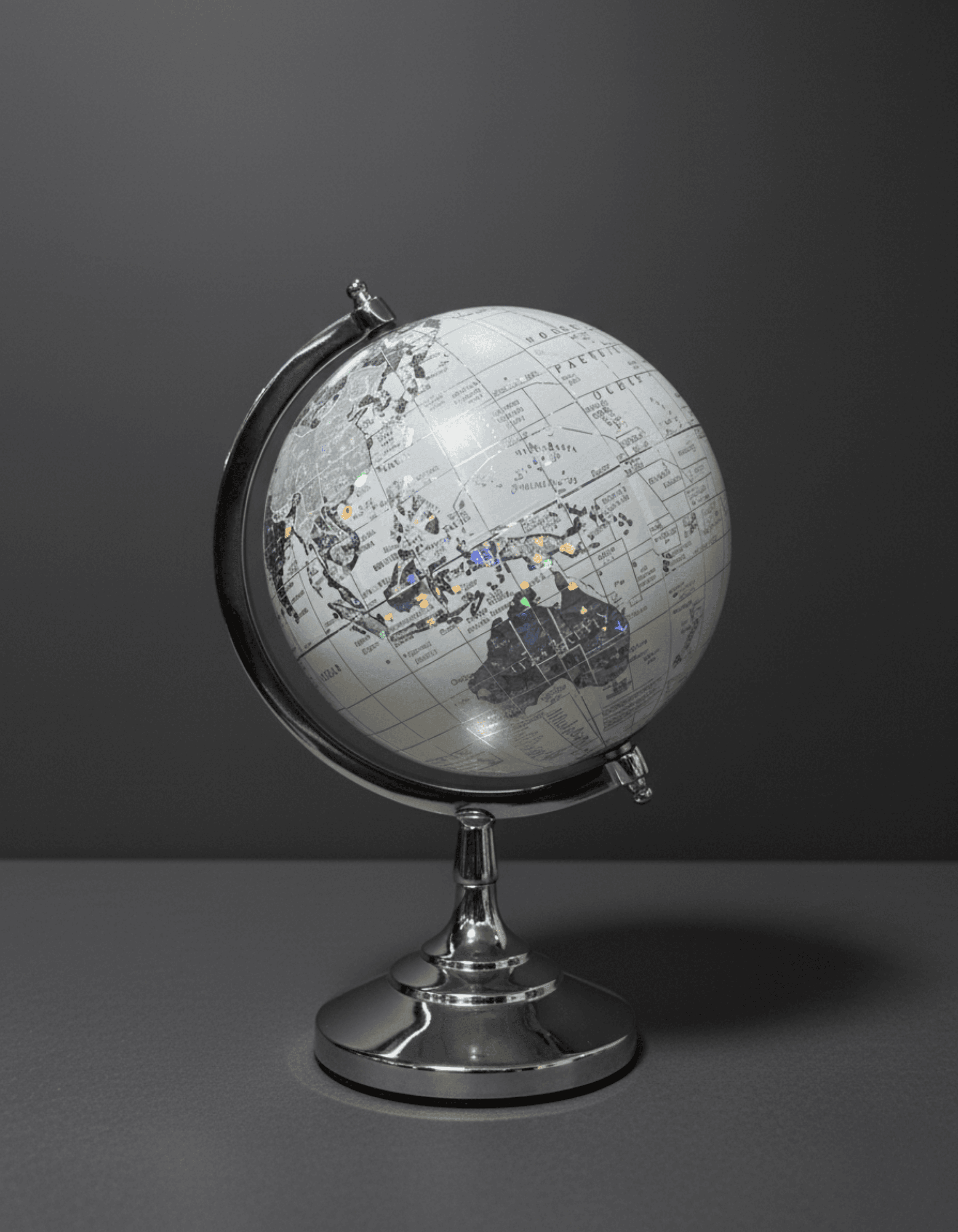 Metal Gümüş Ayaklı Dekoratif Dünya Küresi – 34x21 cm
