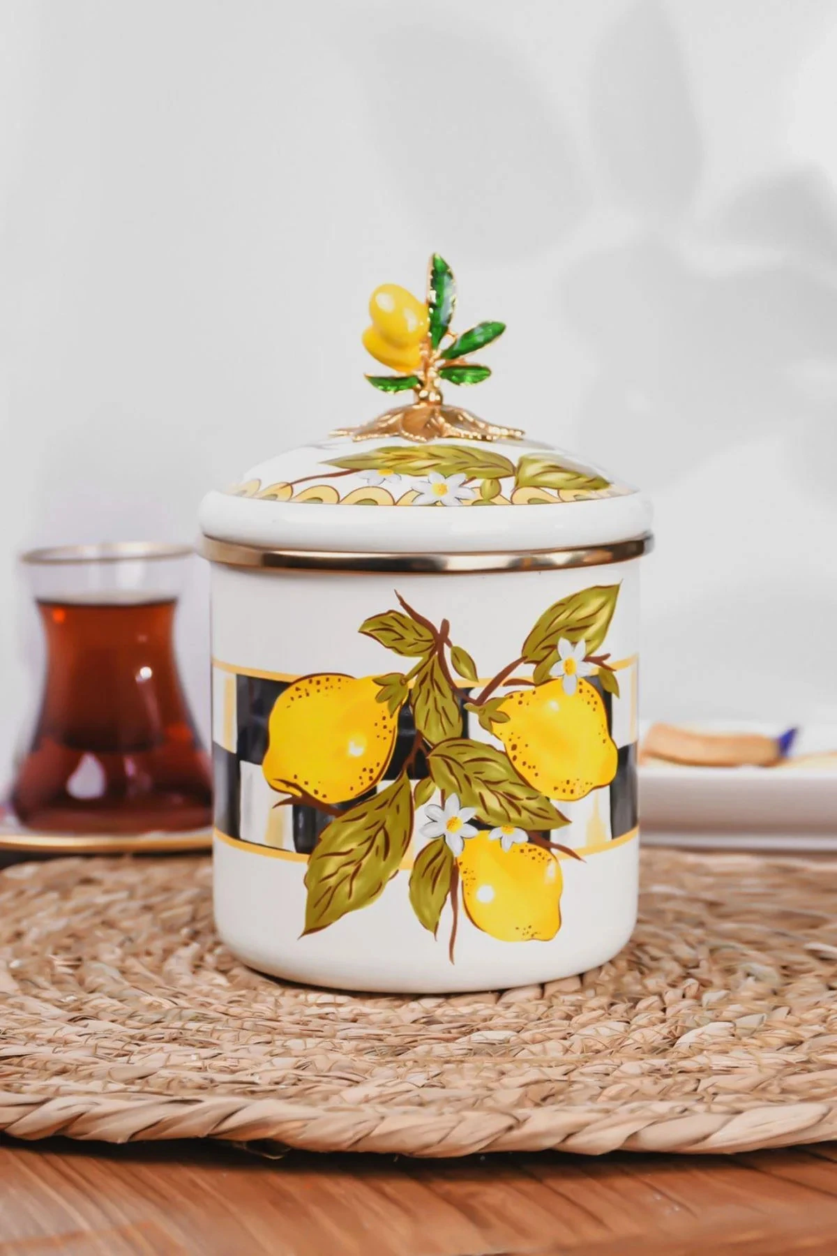 Damalı Linda Emaye Orta Boy Kavanoz 12 Cm