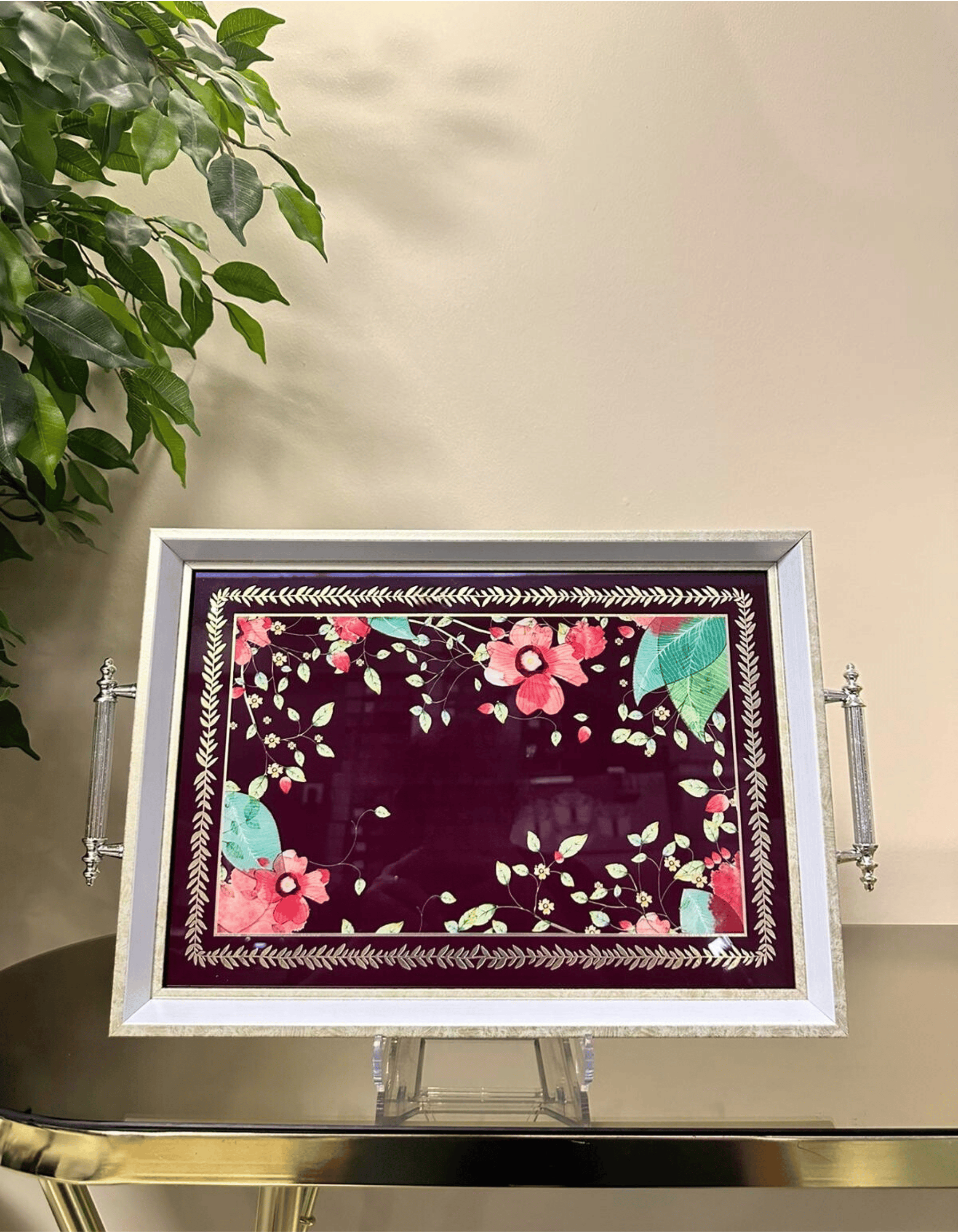 Elegant Bloom – Çiçek Desenli Sunum Tepsisi
