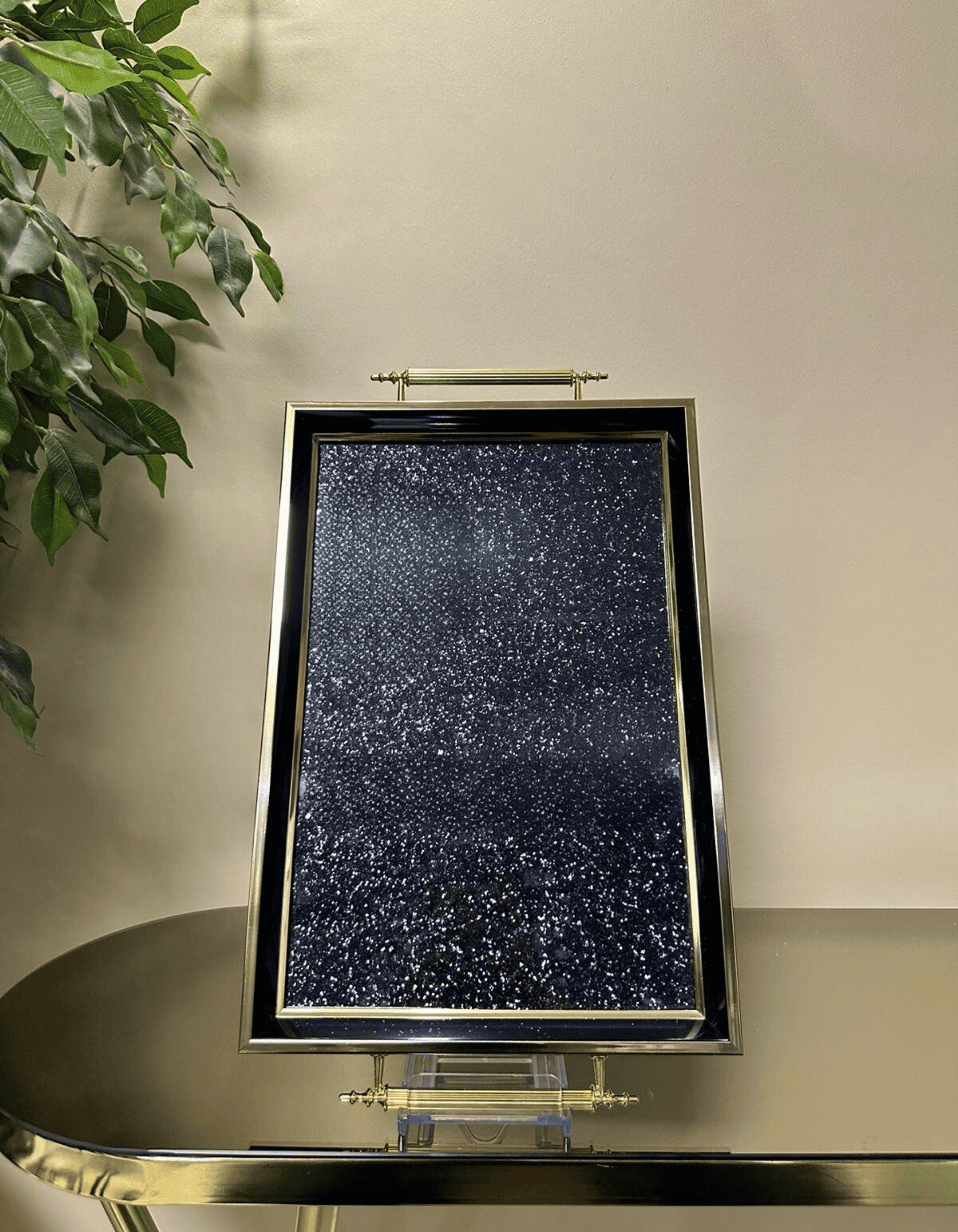Starlight Glitter - Modern Siyah Gold Cam Sunum Tepsisi