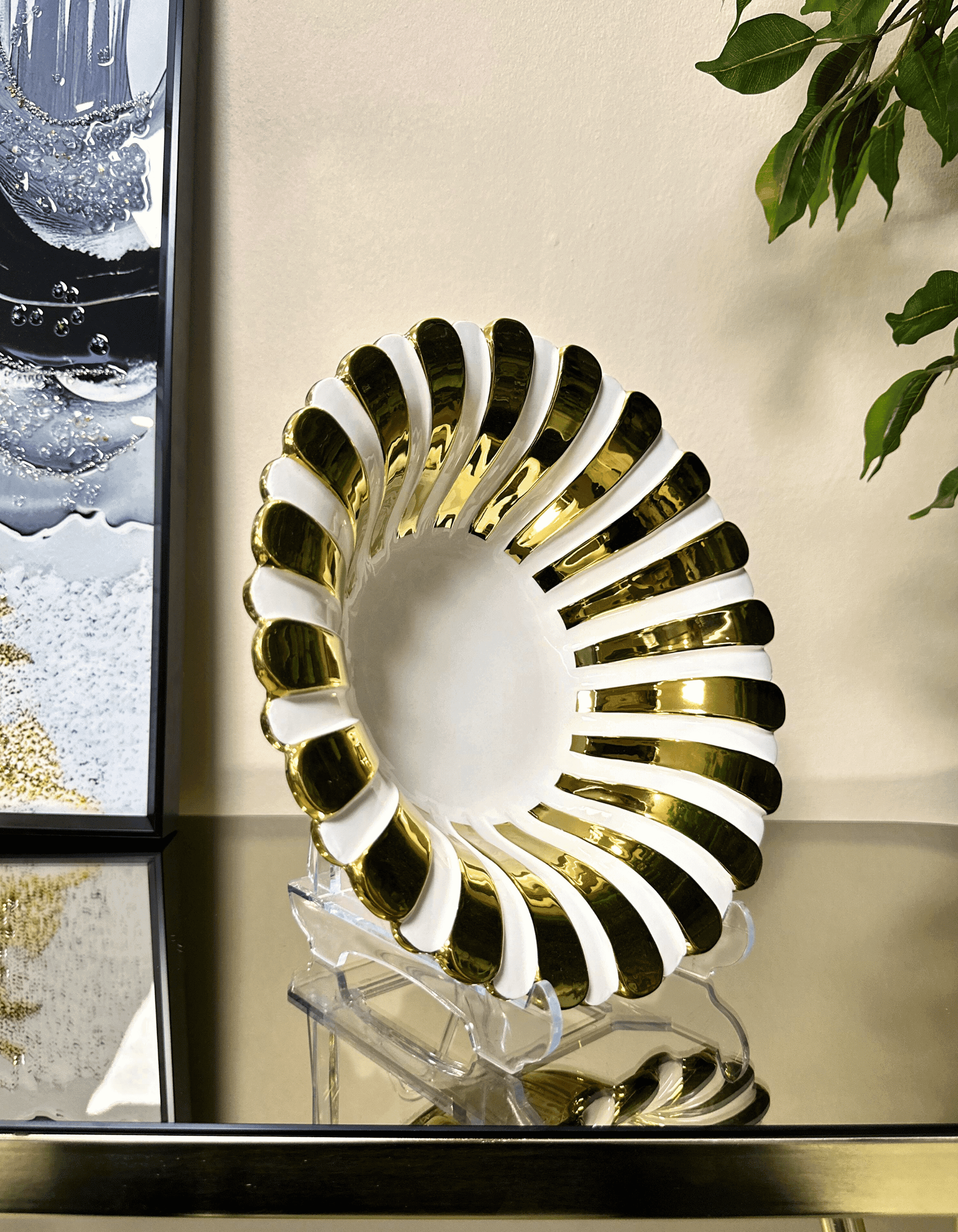 Porselen Gold Yaldızlı Çukur Yuvarlak Sunum Tabak
