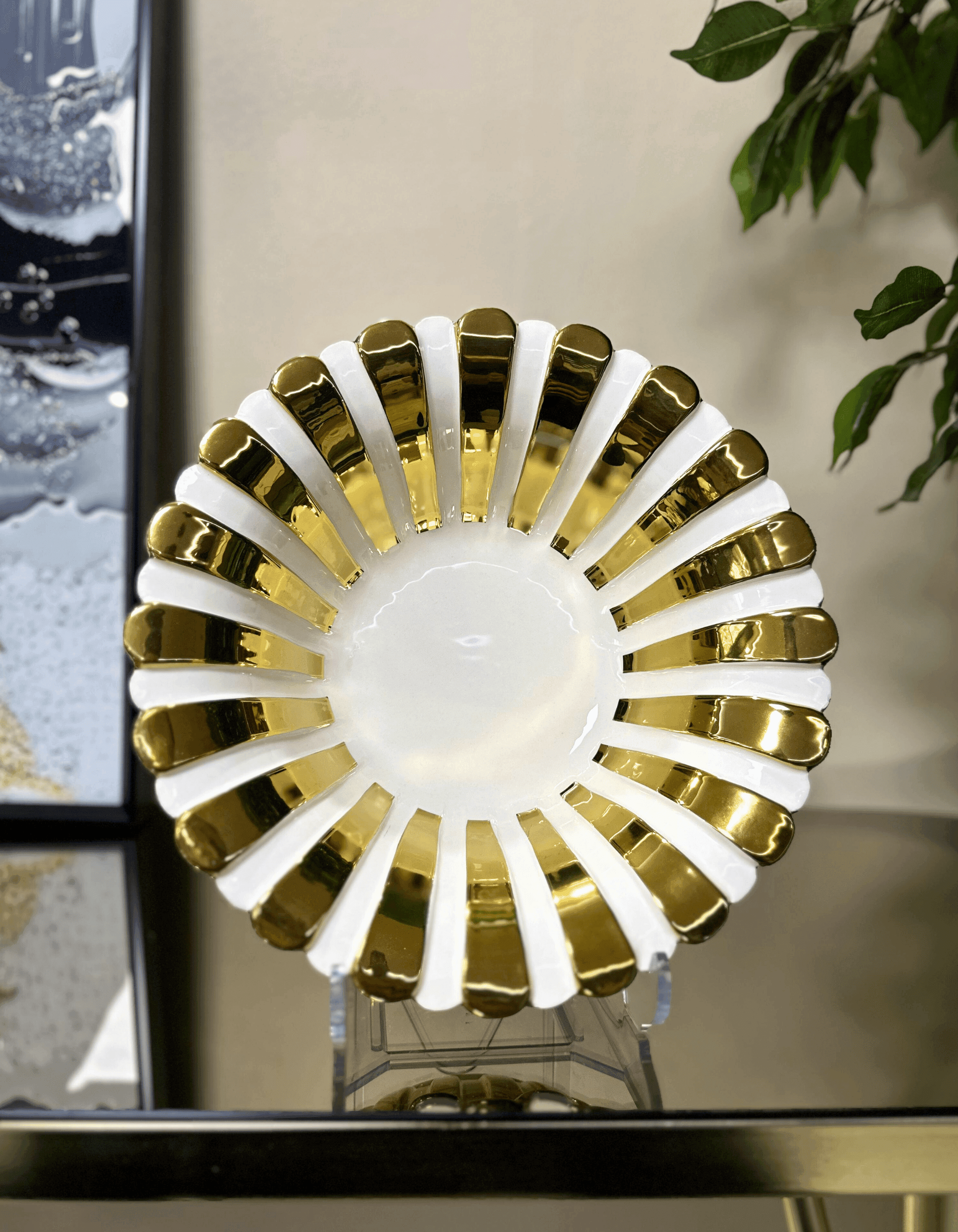 Porselen Gold Yaldızlı Çukur Yuvarlak Sunum Tabak