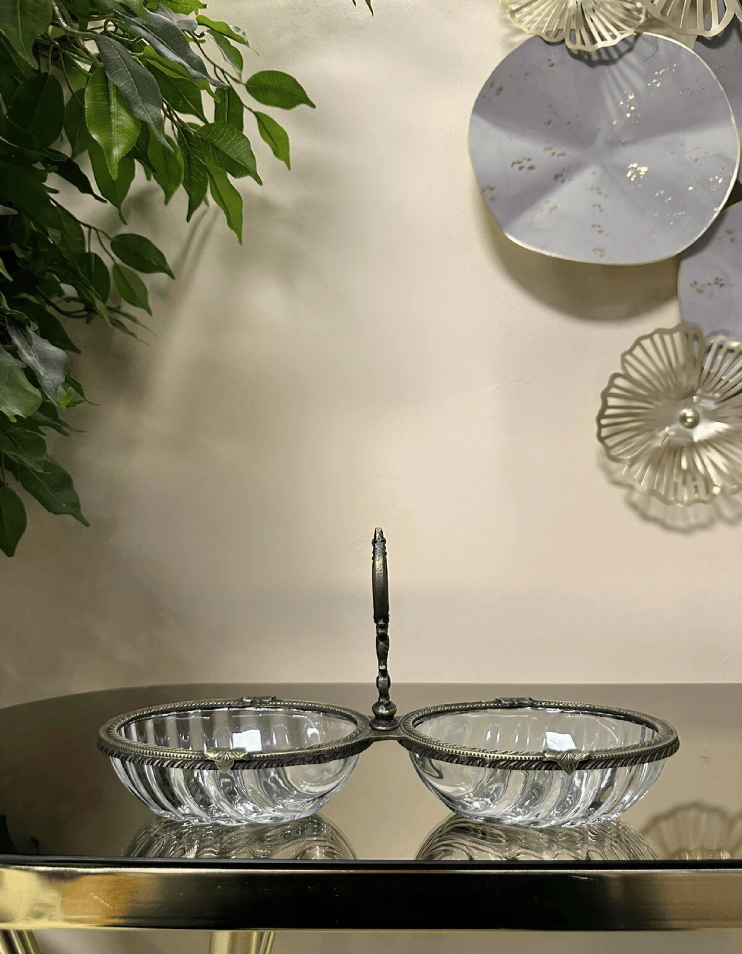 Döküm Metal Çerçeveli Kulplu Cam Sunum 2'li Çerezlik