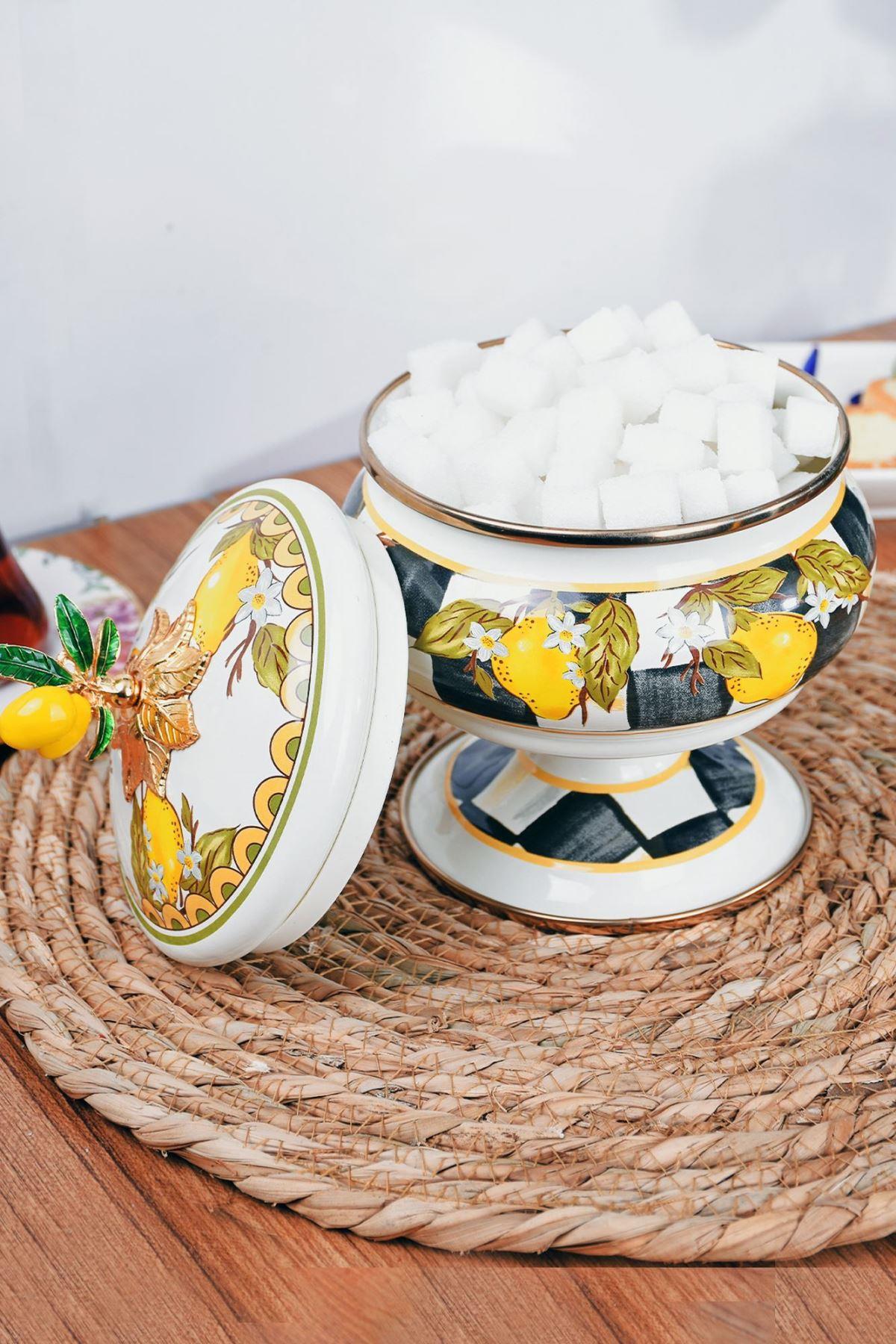 Damalı Linda Emaye Ayaklı Şekerlik