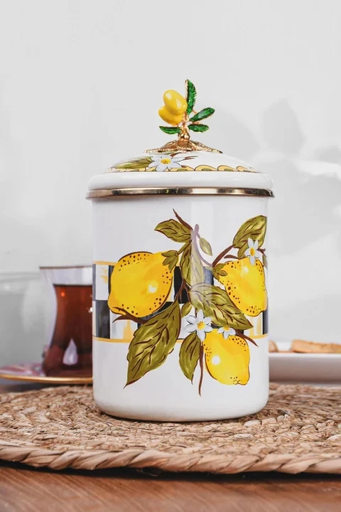 Damalı Linda Emaye Kavanoz 15 cm