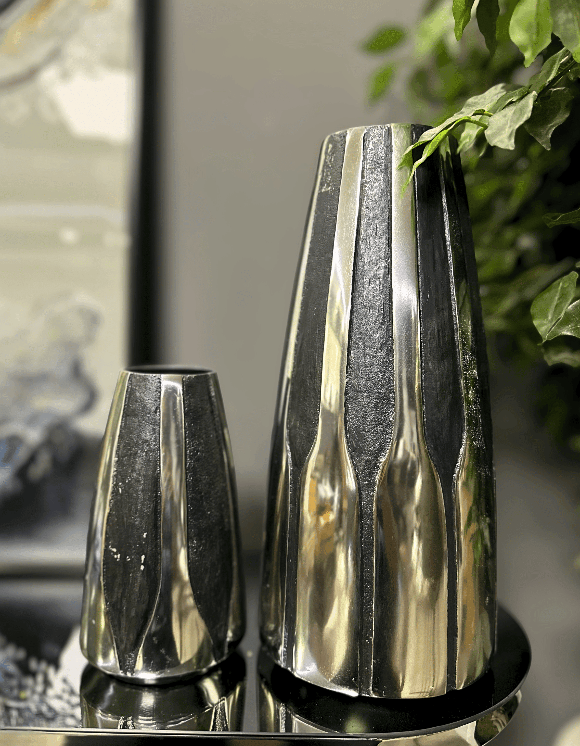 Döküm Siyah/Gümüş 46 CM Vazo