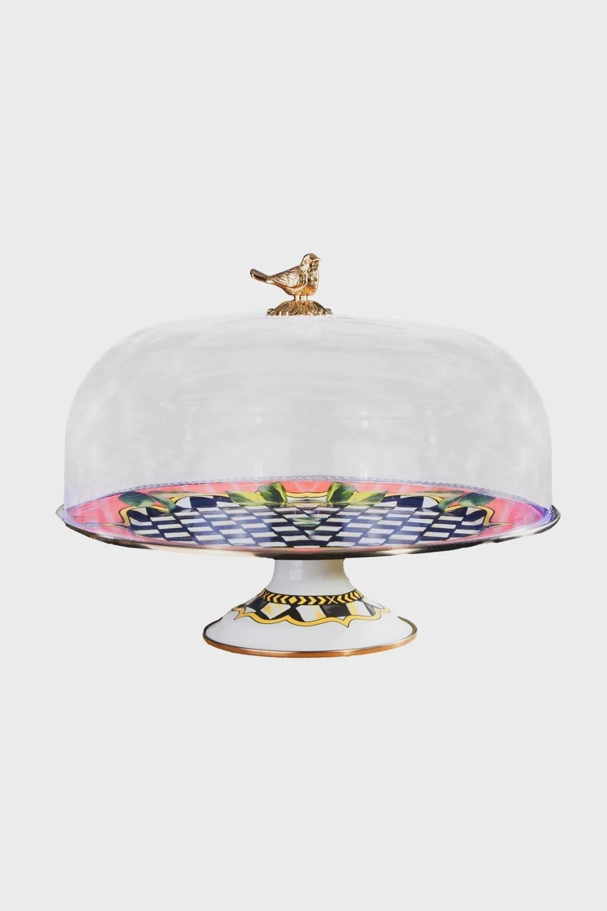 Damalı Paradise Emaye 30 Cm Ayaklı Kek Fanusu