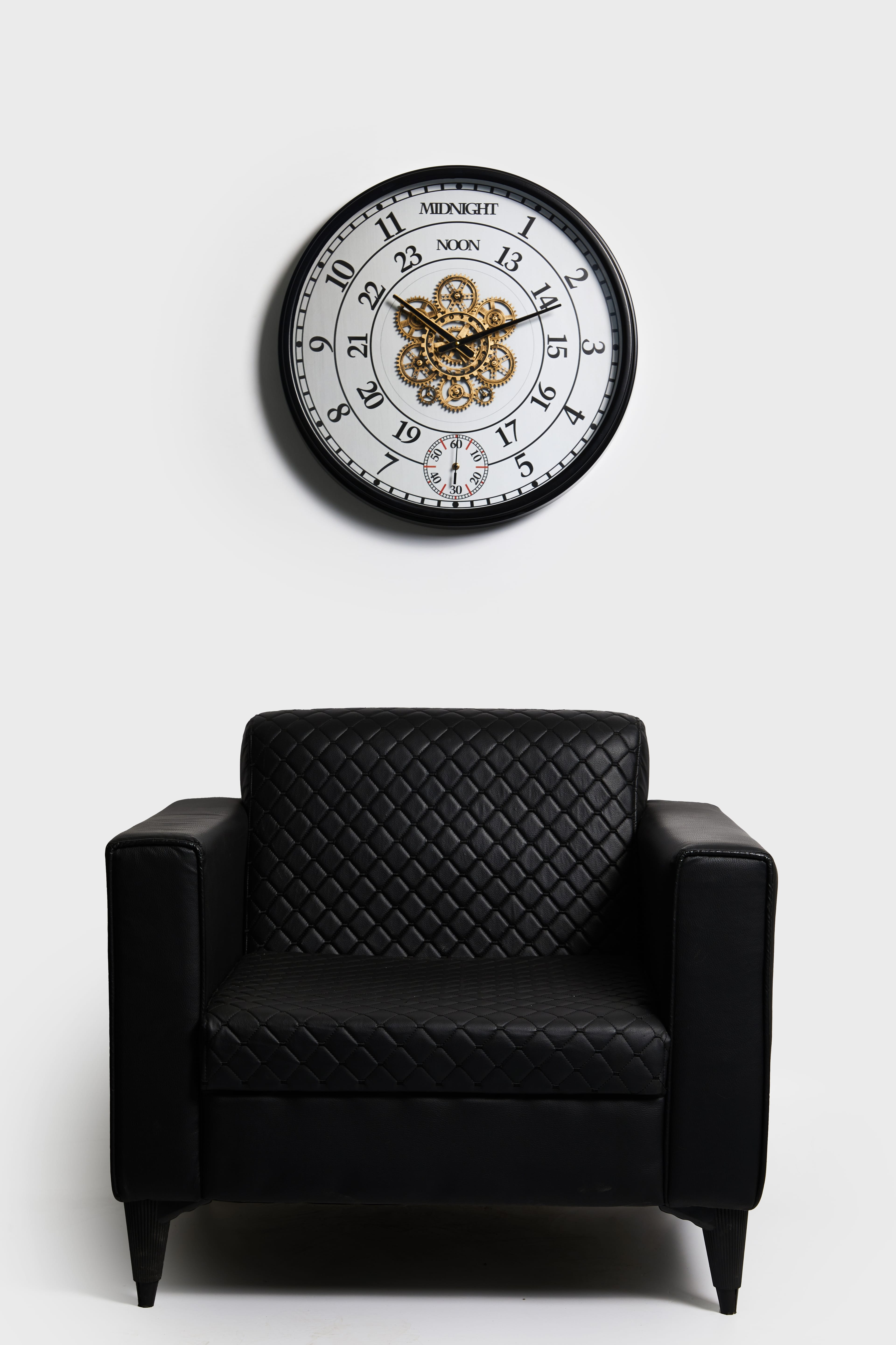 Midnight Gear – 60 cm Siyah Metal Çarklı Duvar Saati