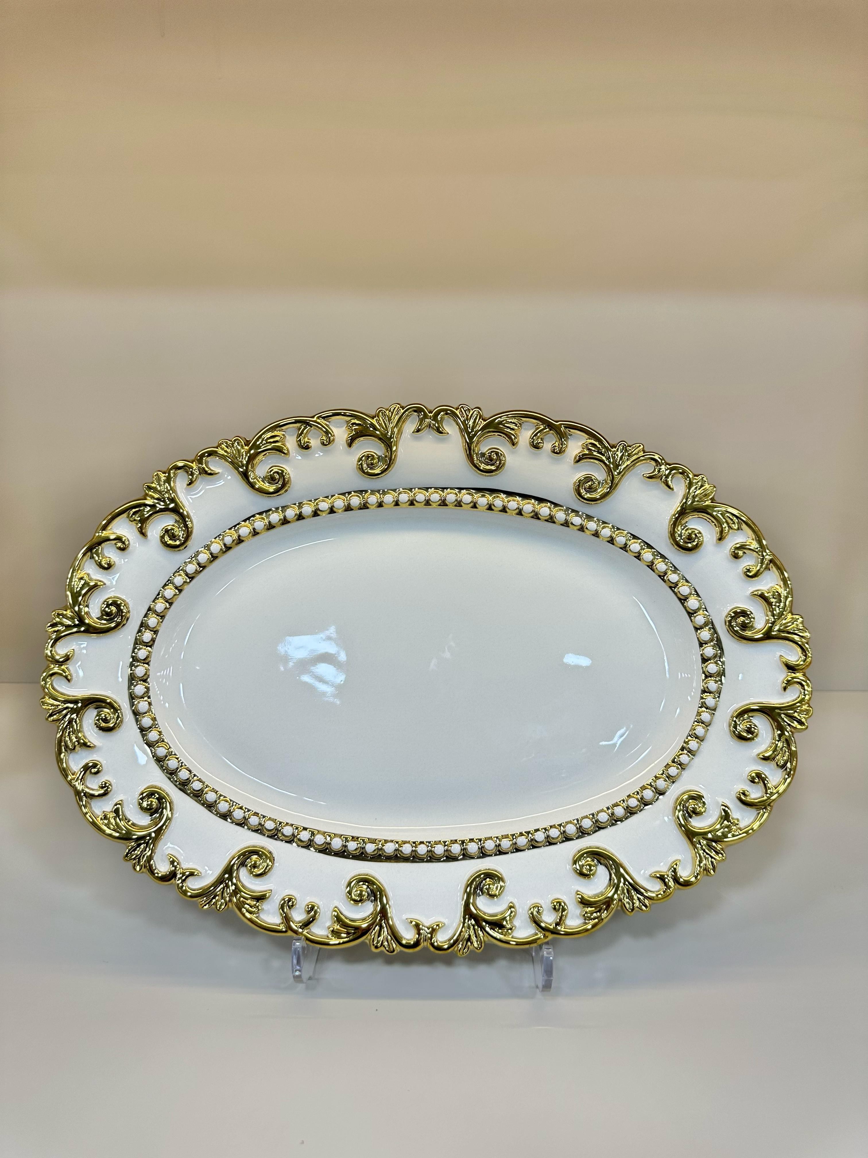 Porselen Avangart Gold Yaldızlı Oval Düz Sunum Tabak