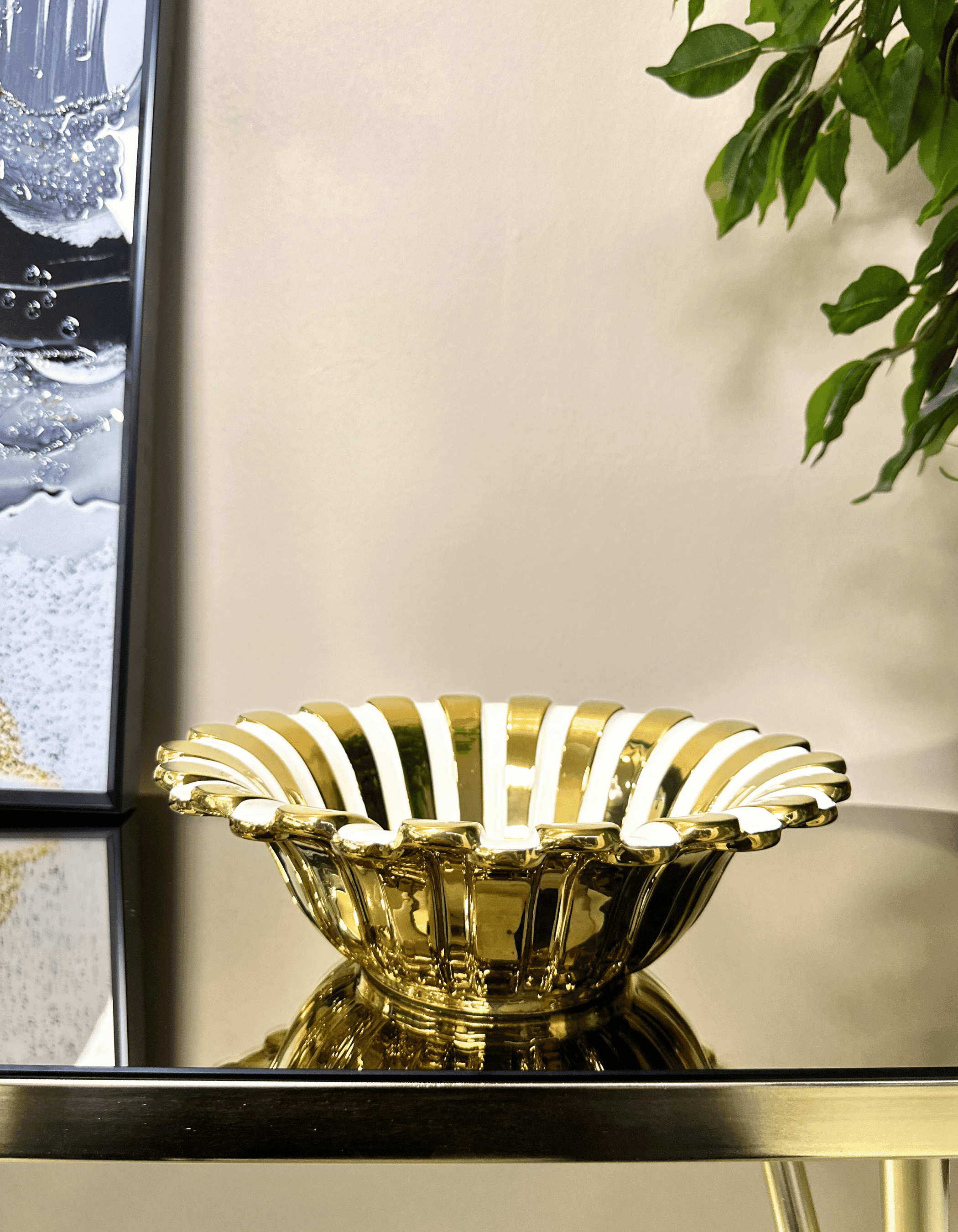 Porselen Gold Yaldızlı Çukur Yuvarlak Sunum Tabak