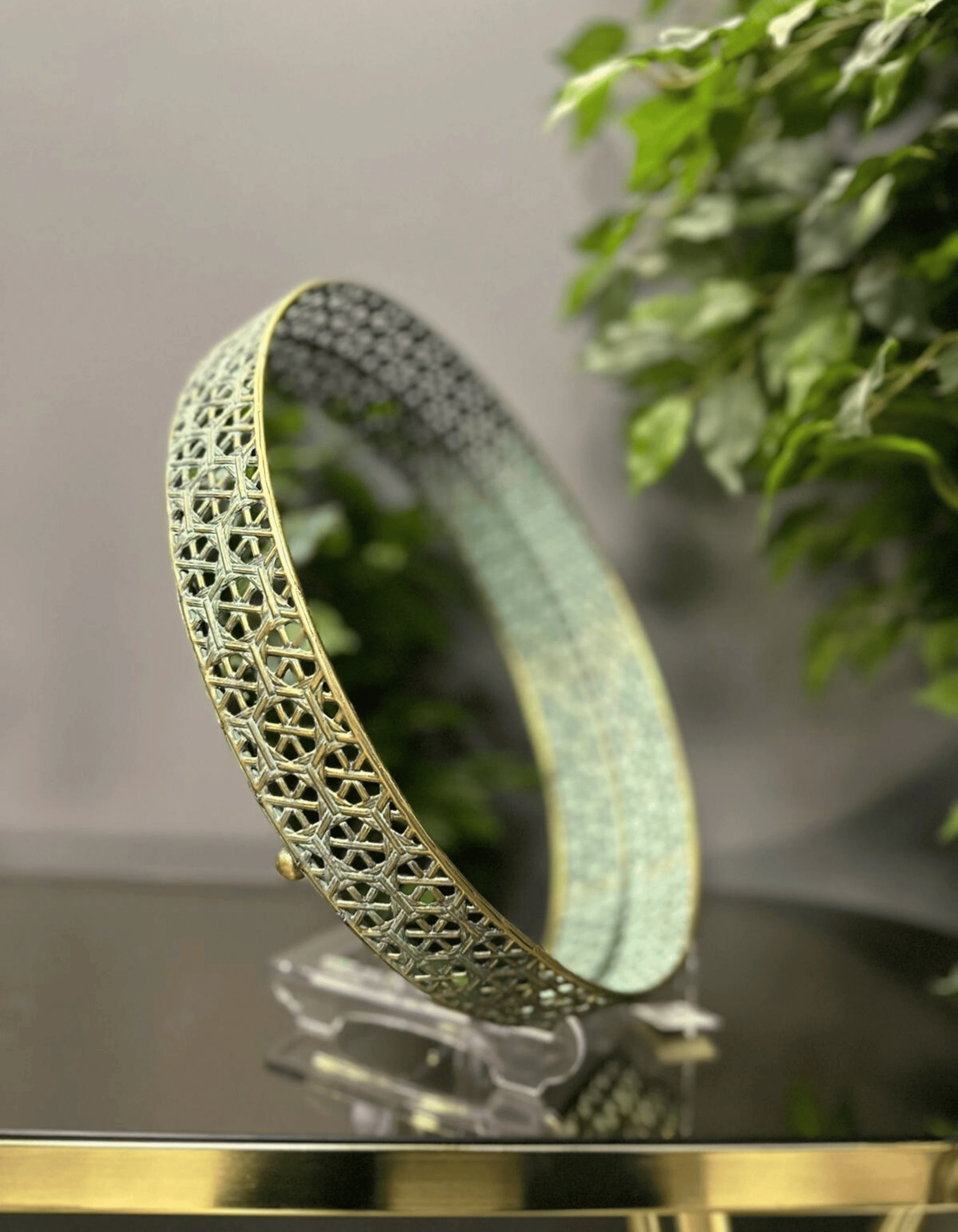 Eskitme Metal Yuvarlak Aynalı Dekoratif Tepsi