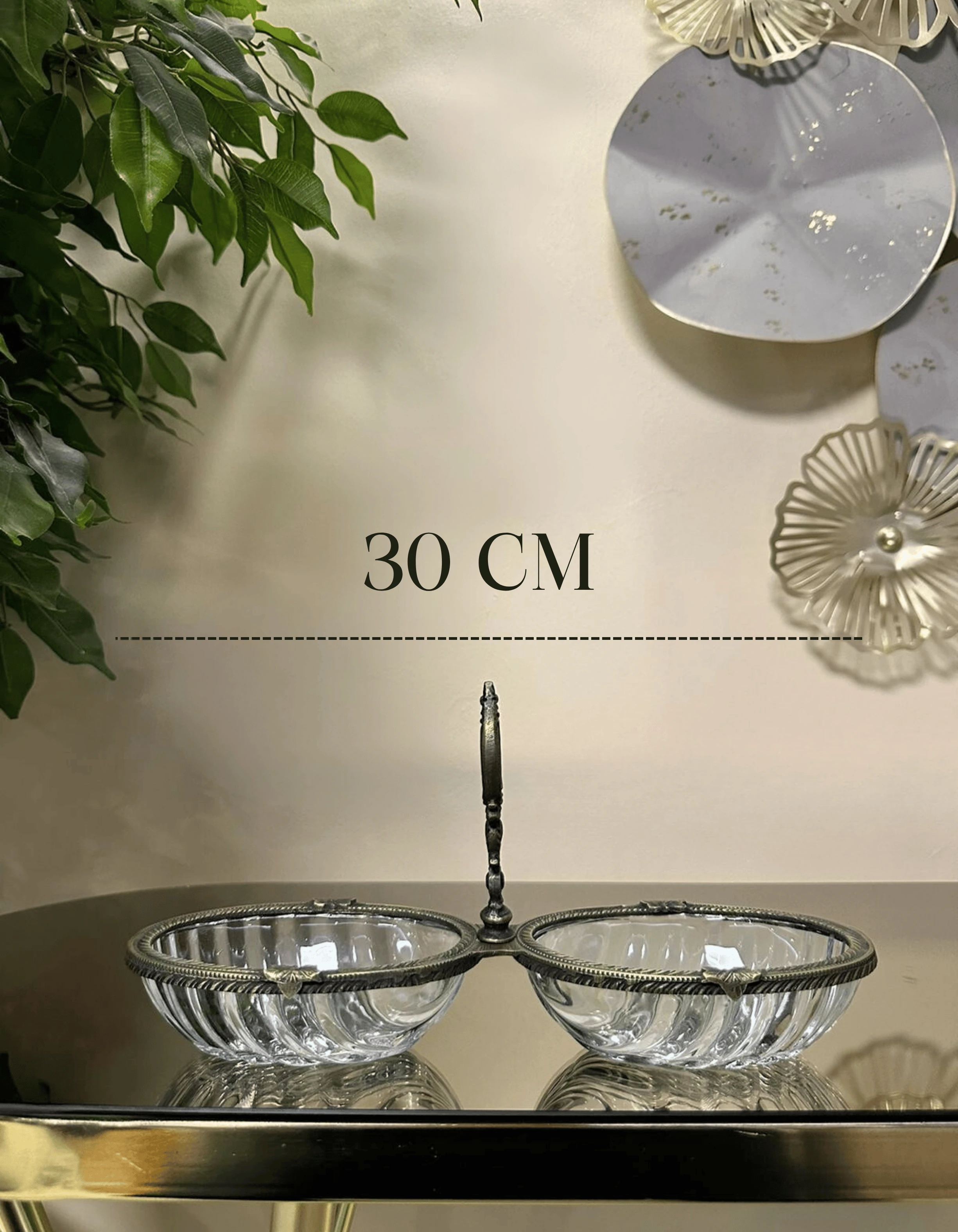 Döküm Metal Çerçeveli Kulplu Cam Sunum 2'li Çerezlik