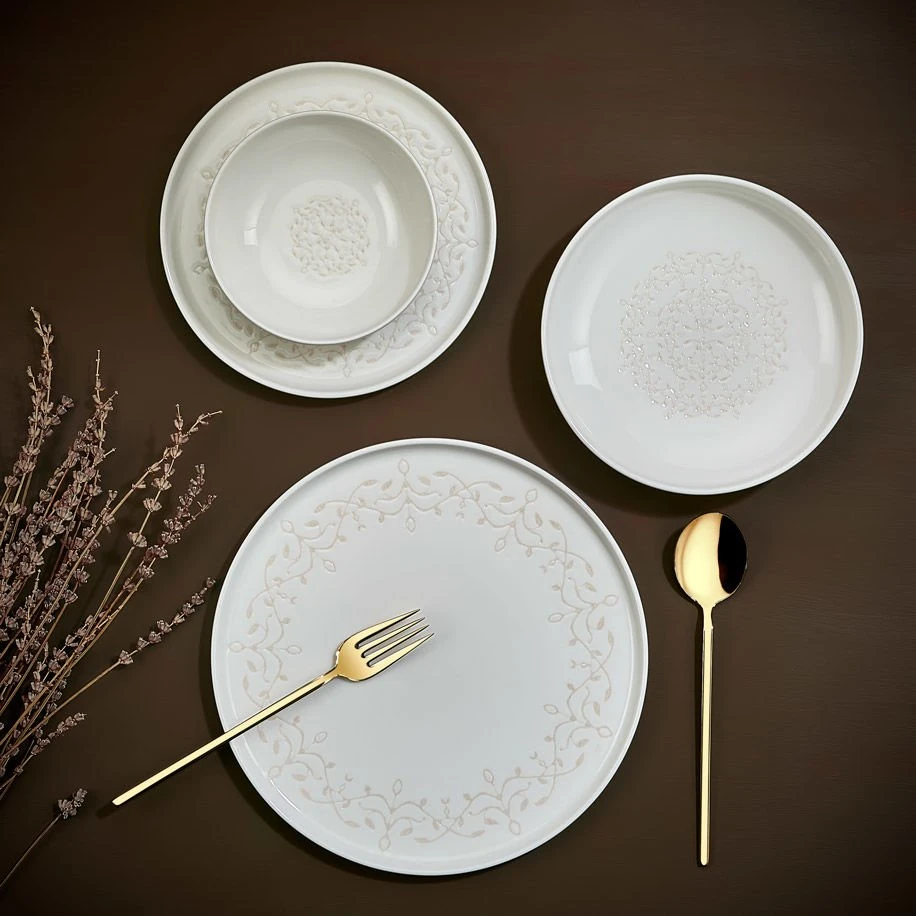Dentelle Cream - 24 Parça Bone Porselen Yemek Takımı