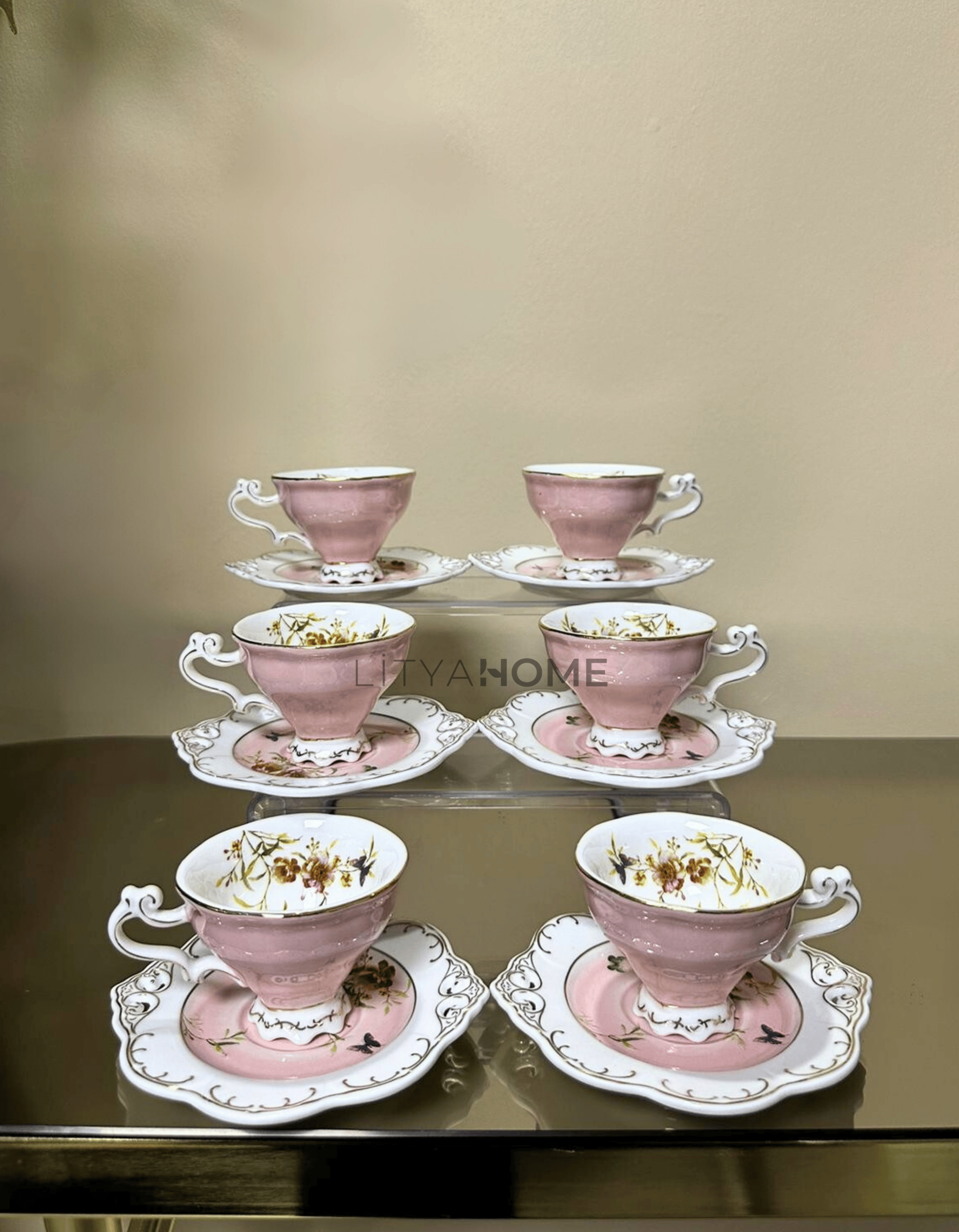 Litya Royal Pembe 6’lı Kahve Fincanı Seti