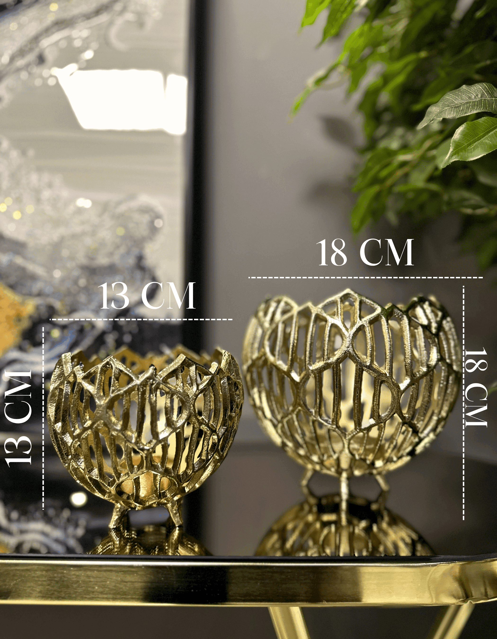 Alüminyum Döküm 2'li Gold Yuvarlak Mumluk/Şamdan