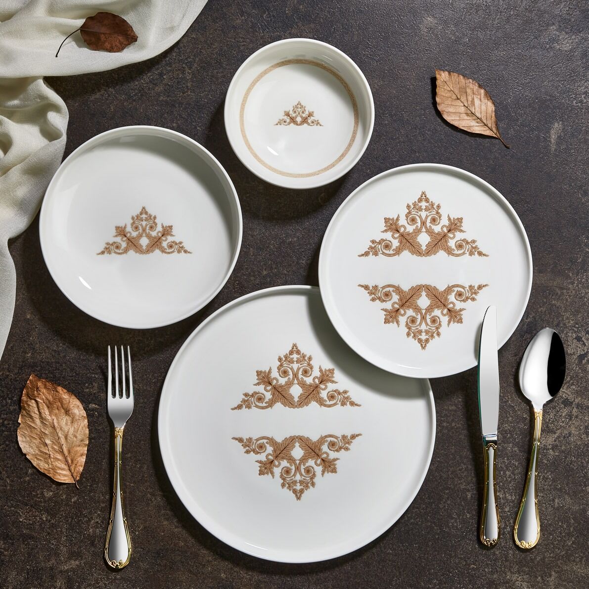 Huma Taupe - 24 Parça Bone Porselen Yemek Takımı