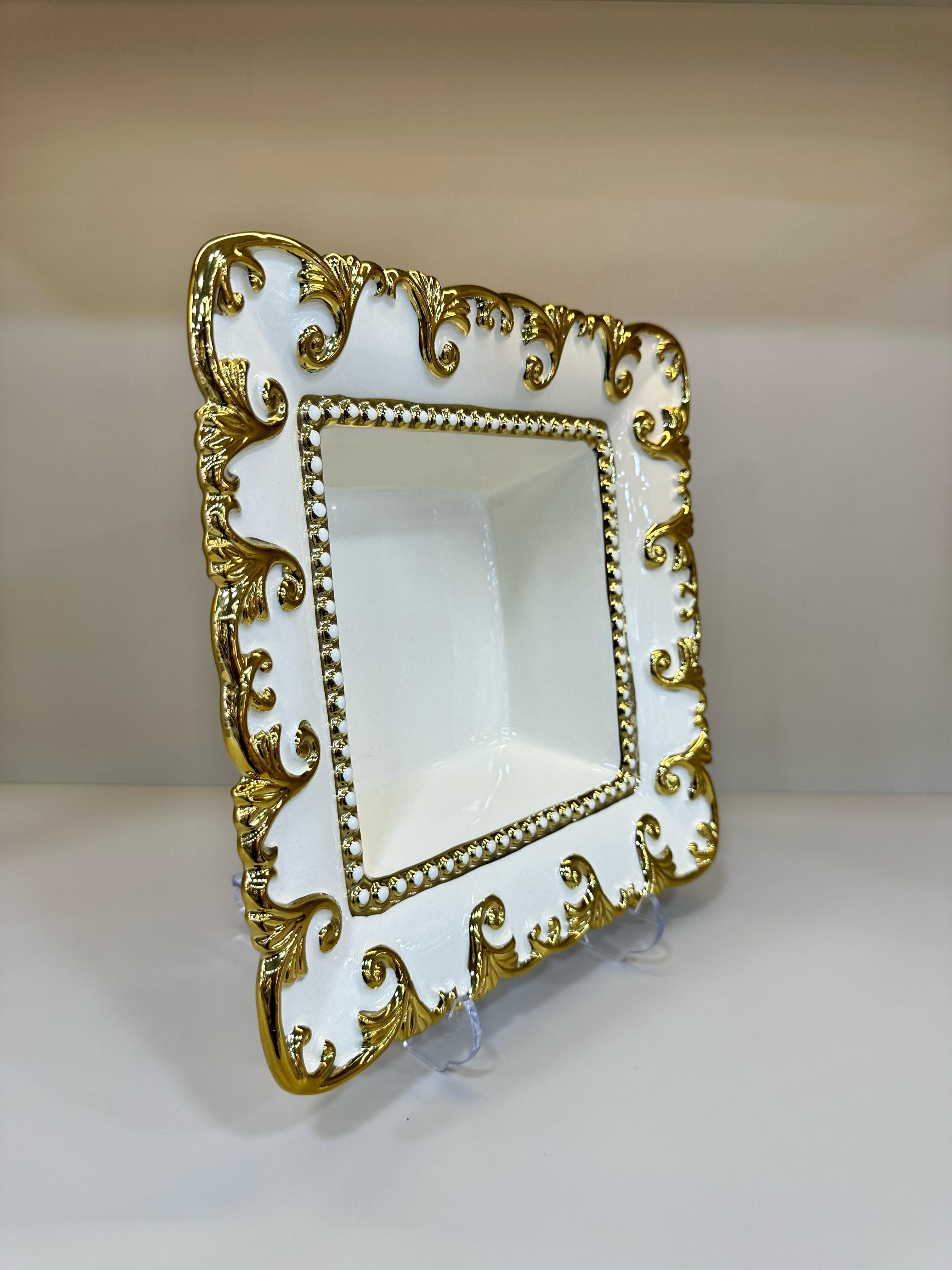 Porselen Avangart Gold Yaldızlı Kare Çukur Sunum Tabak