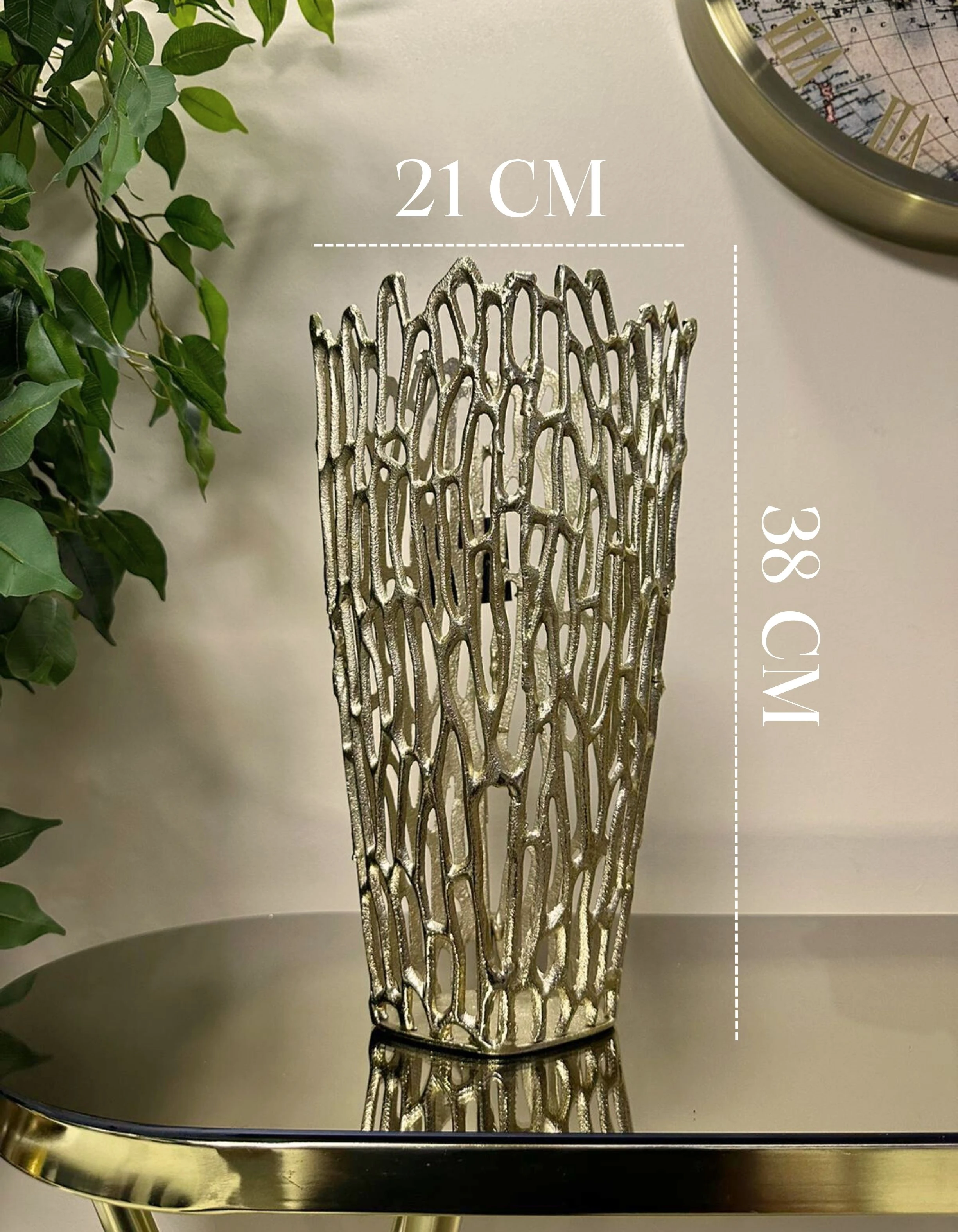 Alüminyum Döküm Gold Vazo 38x21 CM