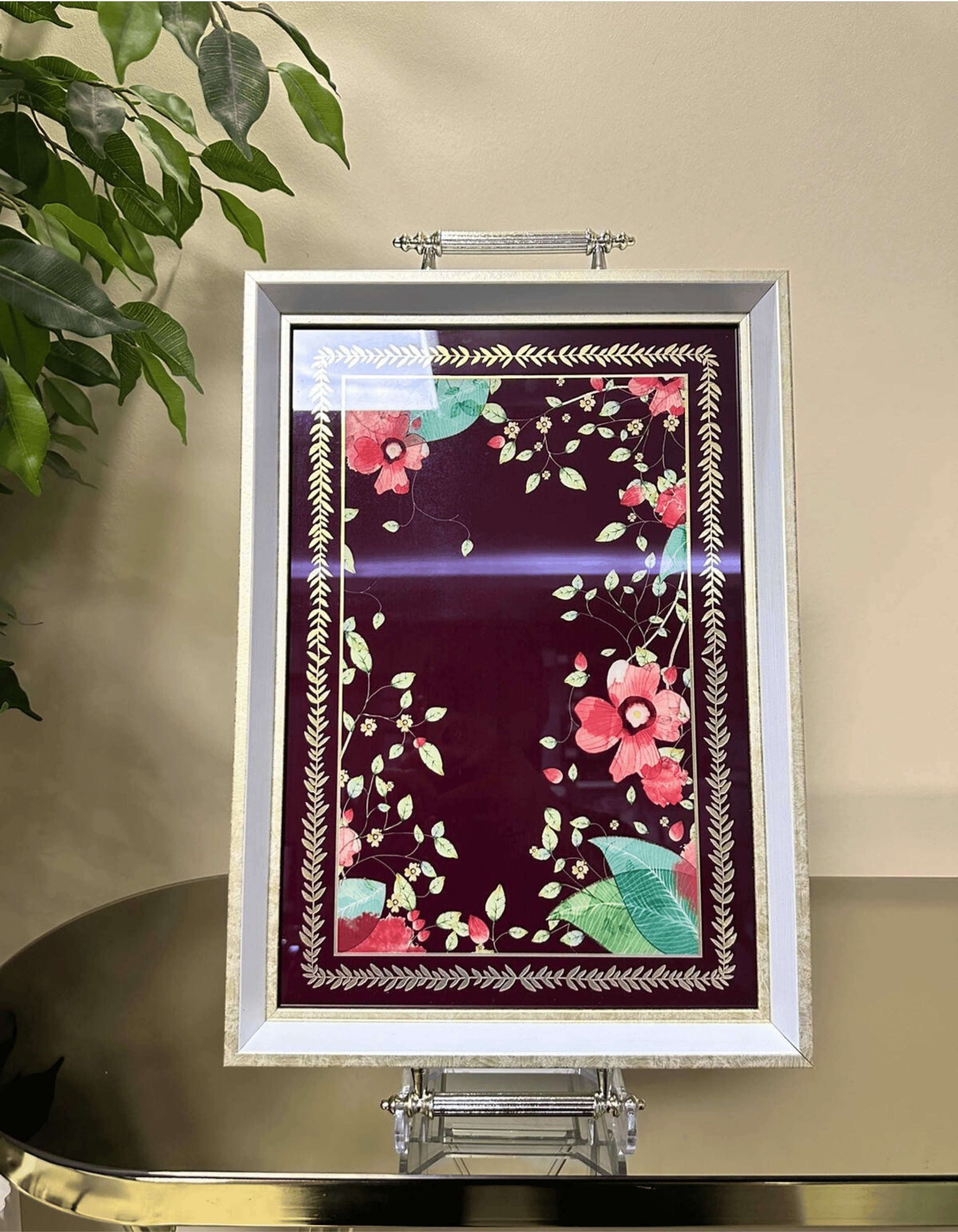 Elegant Bloom – Çiçek Desenli Sunum Tepsisi