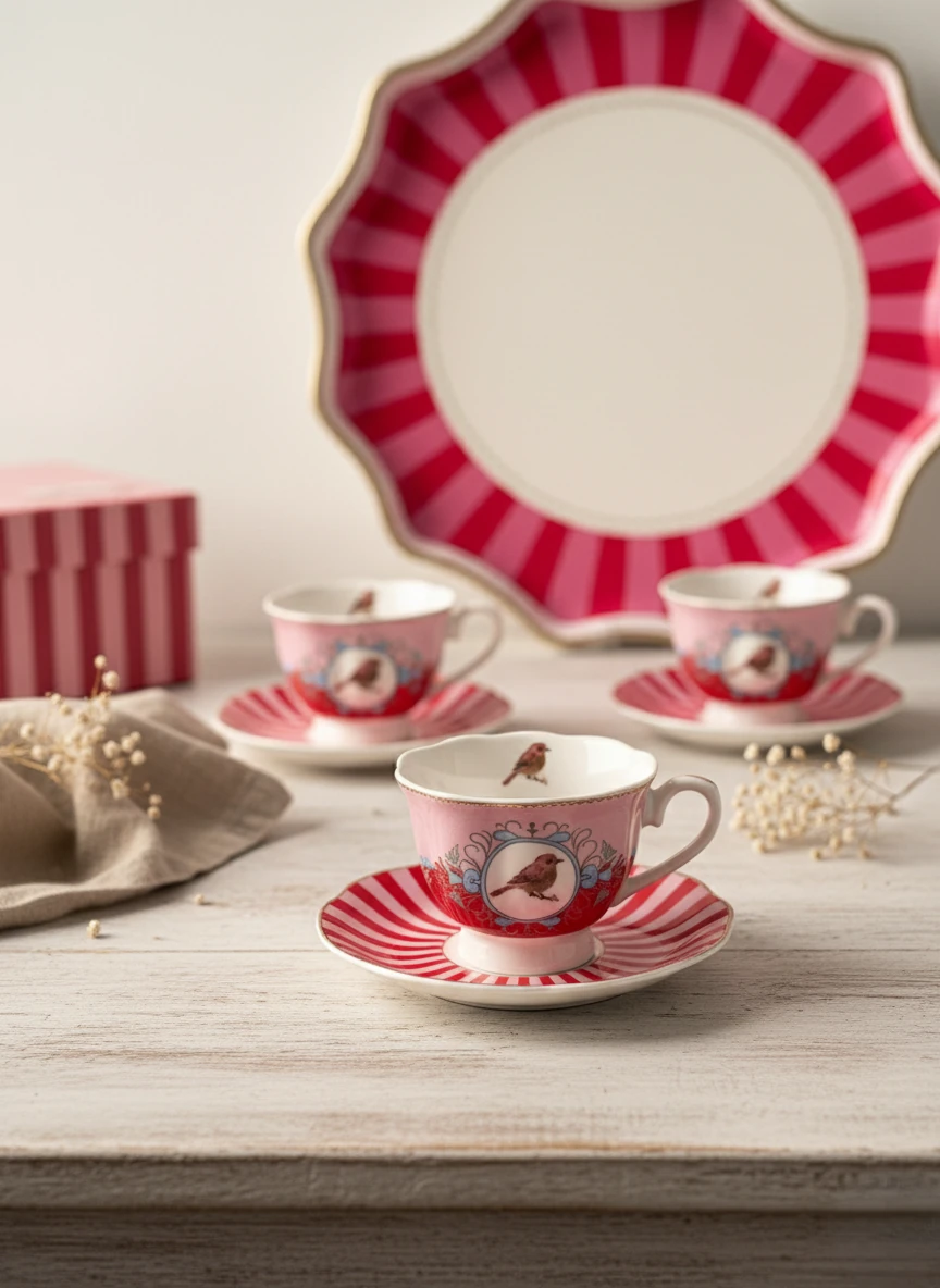 Pink Bird 6lı Kahve Fincan Takımı