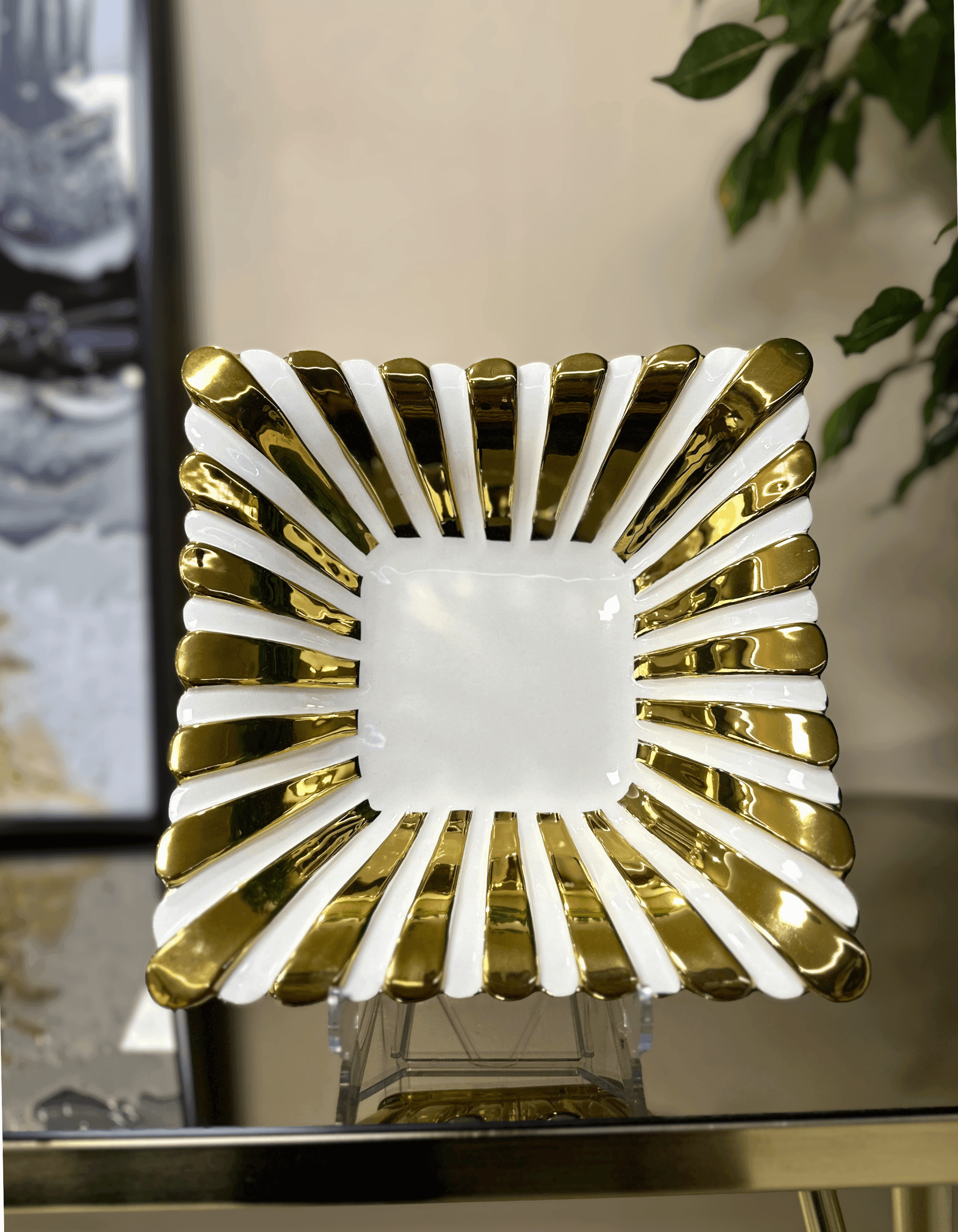 Porselen Gold Yaldızlı Kare Çukur Sunum Tabak