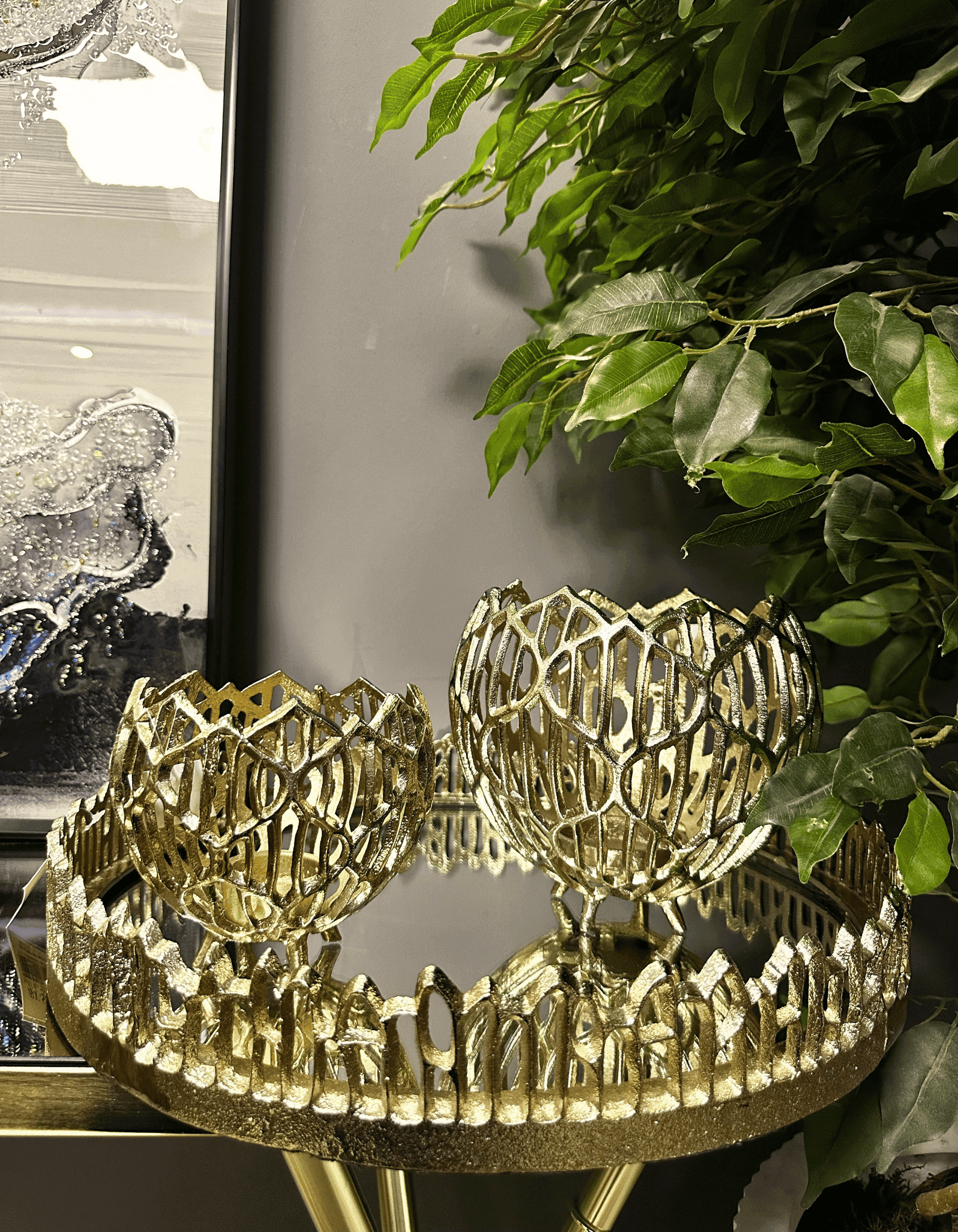 Alüminyum Döküm Gold Aynalı Dekoratif Tepsi