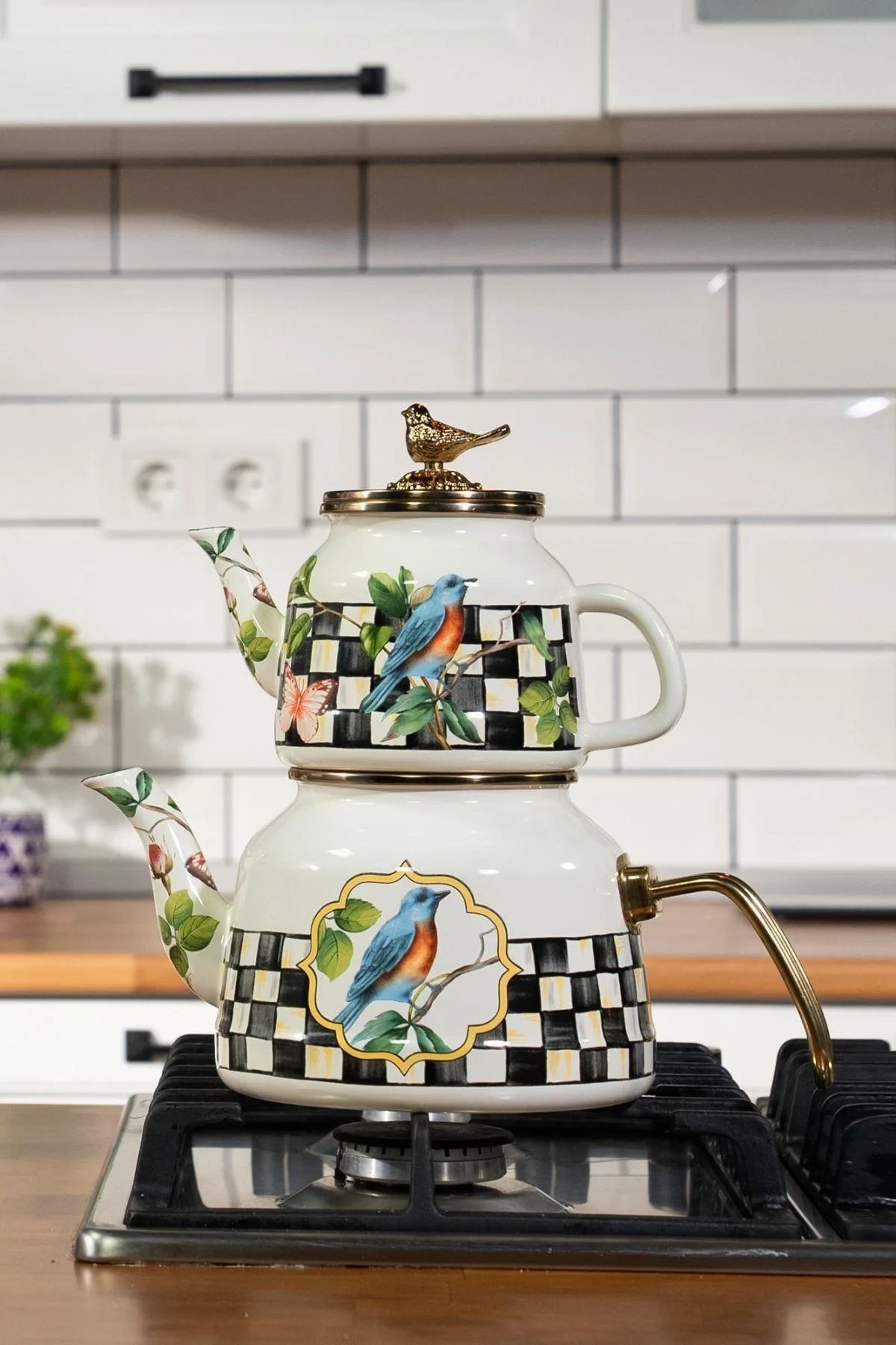 Damalı Paradise Emaye Çaydanlık