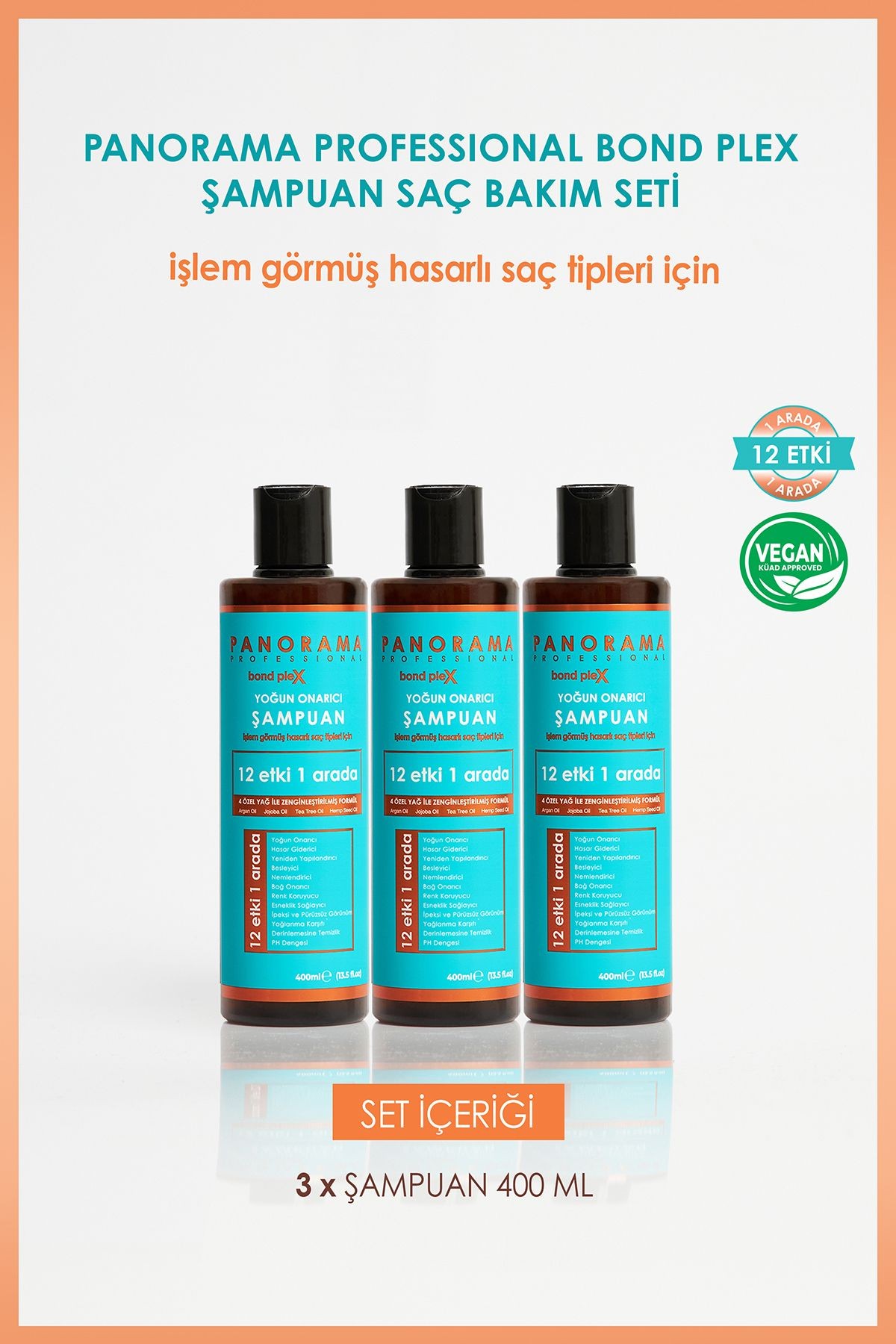 Professional Bond Plex Bakım Seti 12 Etki 1 Arada/400 ml X3 Şampuan 3'lü Set Vegan