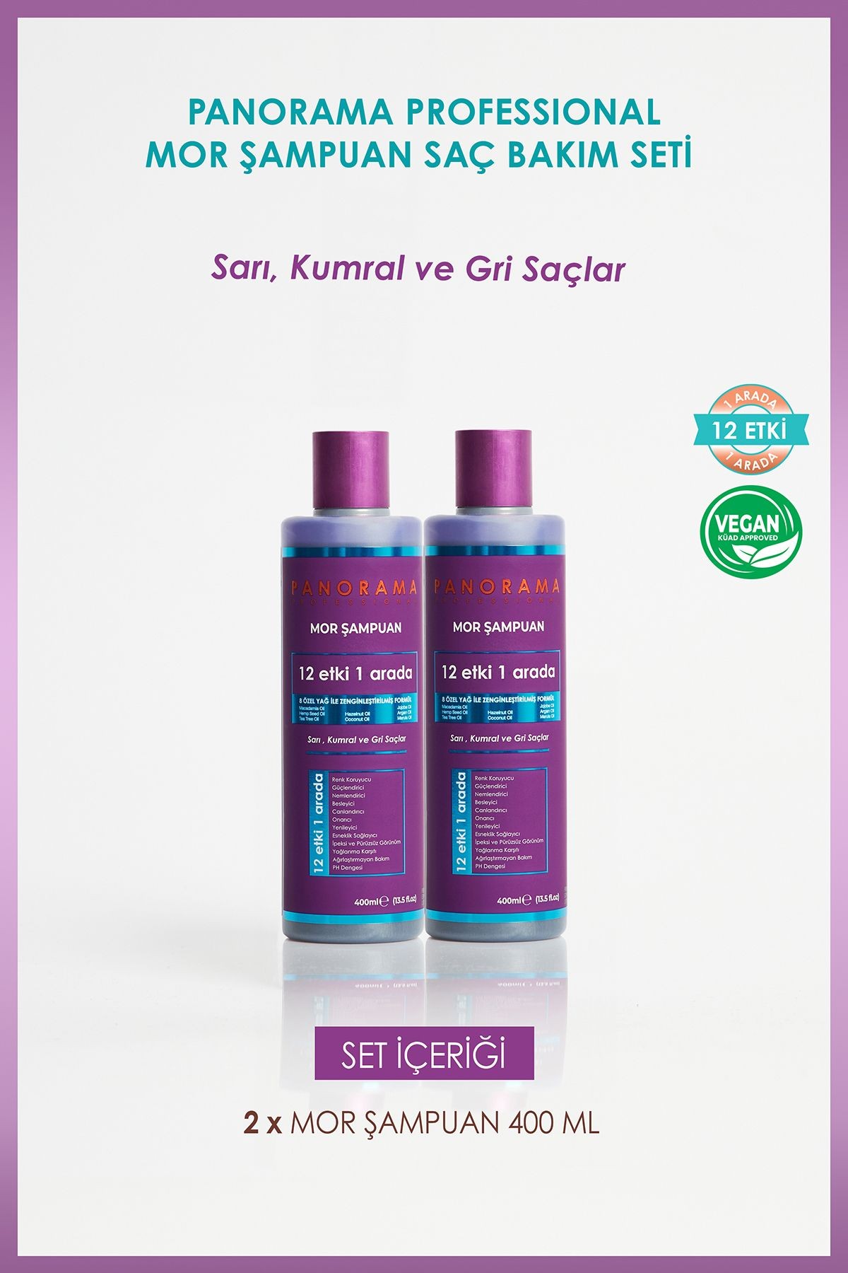 Panorama Professional Purple Shampoo 8 Special Oils 400ml X2 Shampoo Rich Violet Pigments / Vegan Formula