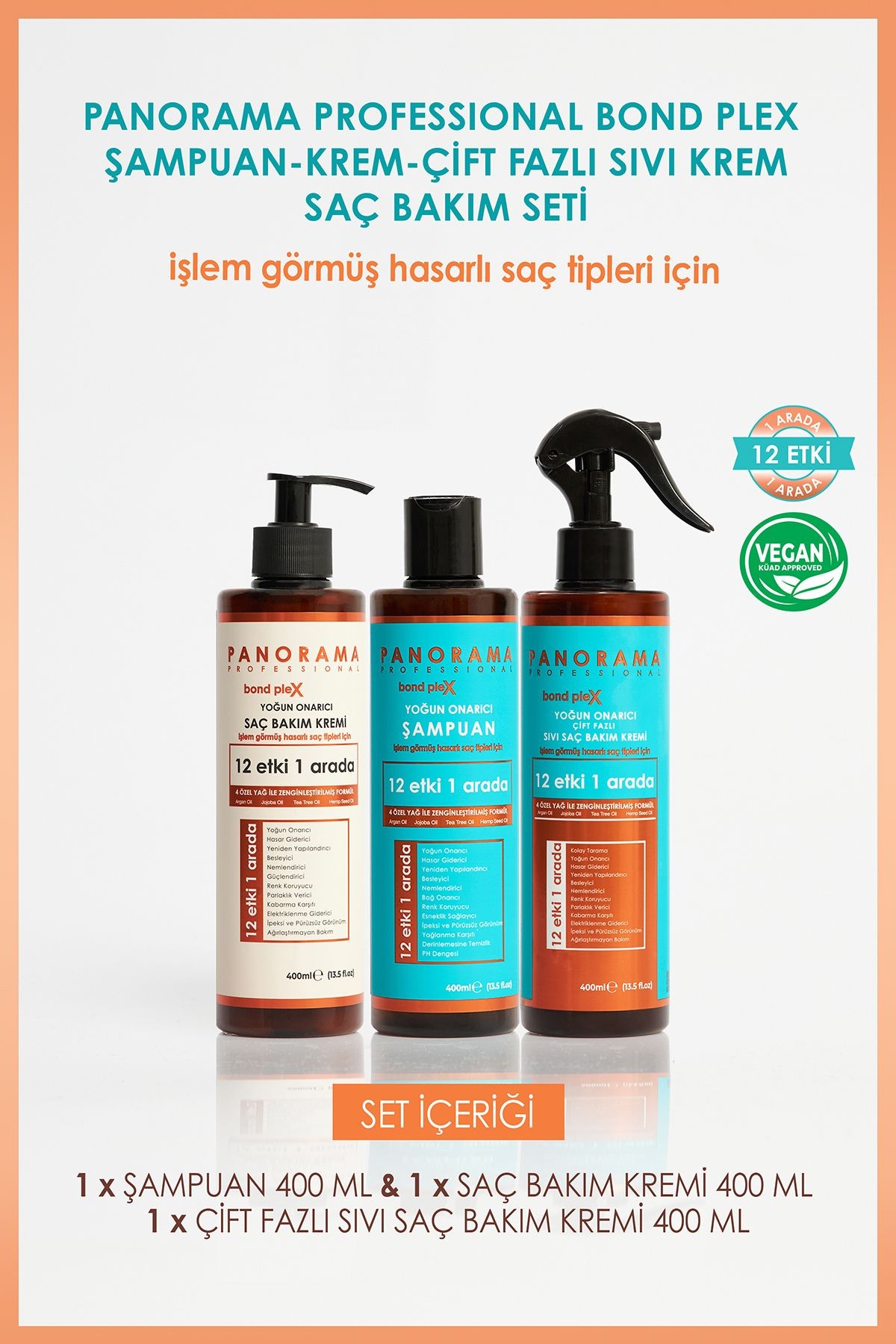 Professional Bond Plex Bakım Seti 12 Etki 1 Arada/400 ml Şampuan-saç Kremi-sıvı Saç Kremi Vegan