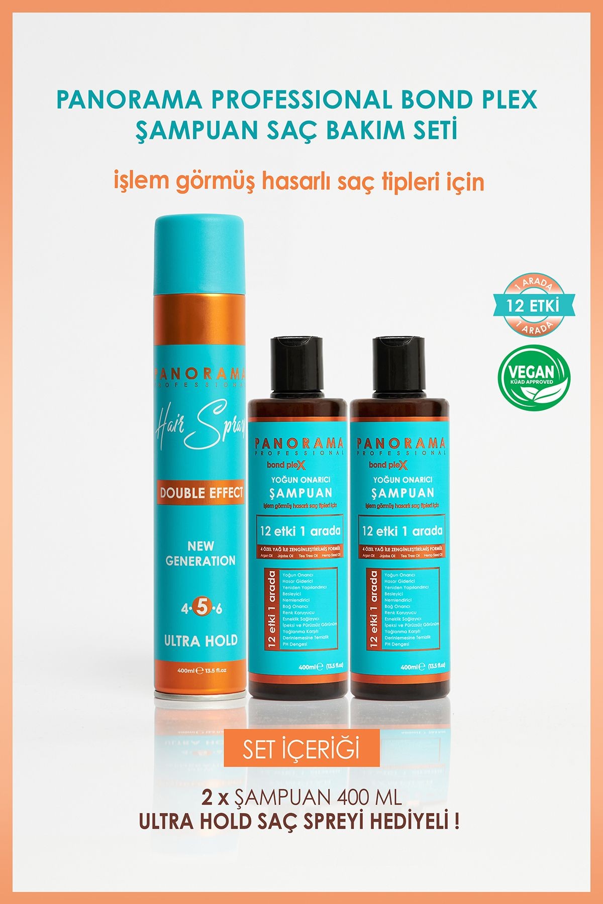 Professional Bond Plex Bakım Seti 12 Etki 1 Arada/400 ml X2 Şampuan Saç Spreyi Vegan