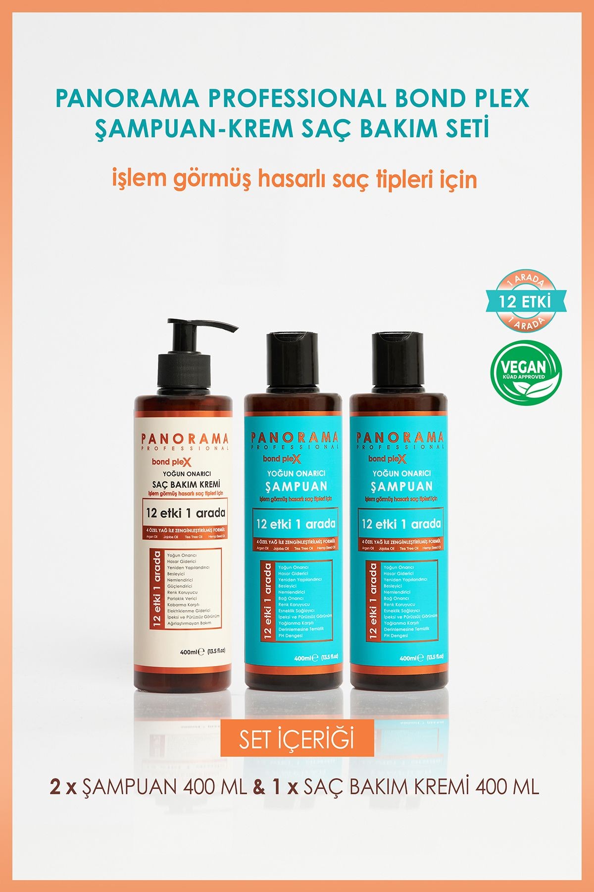 Professional Bond Plex Bakım Seti 12 Etki 1 Arada/400 ml X2 Şampuan Saç Kremi Vegan