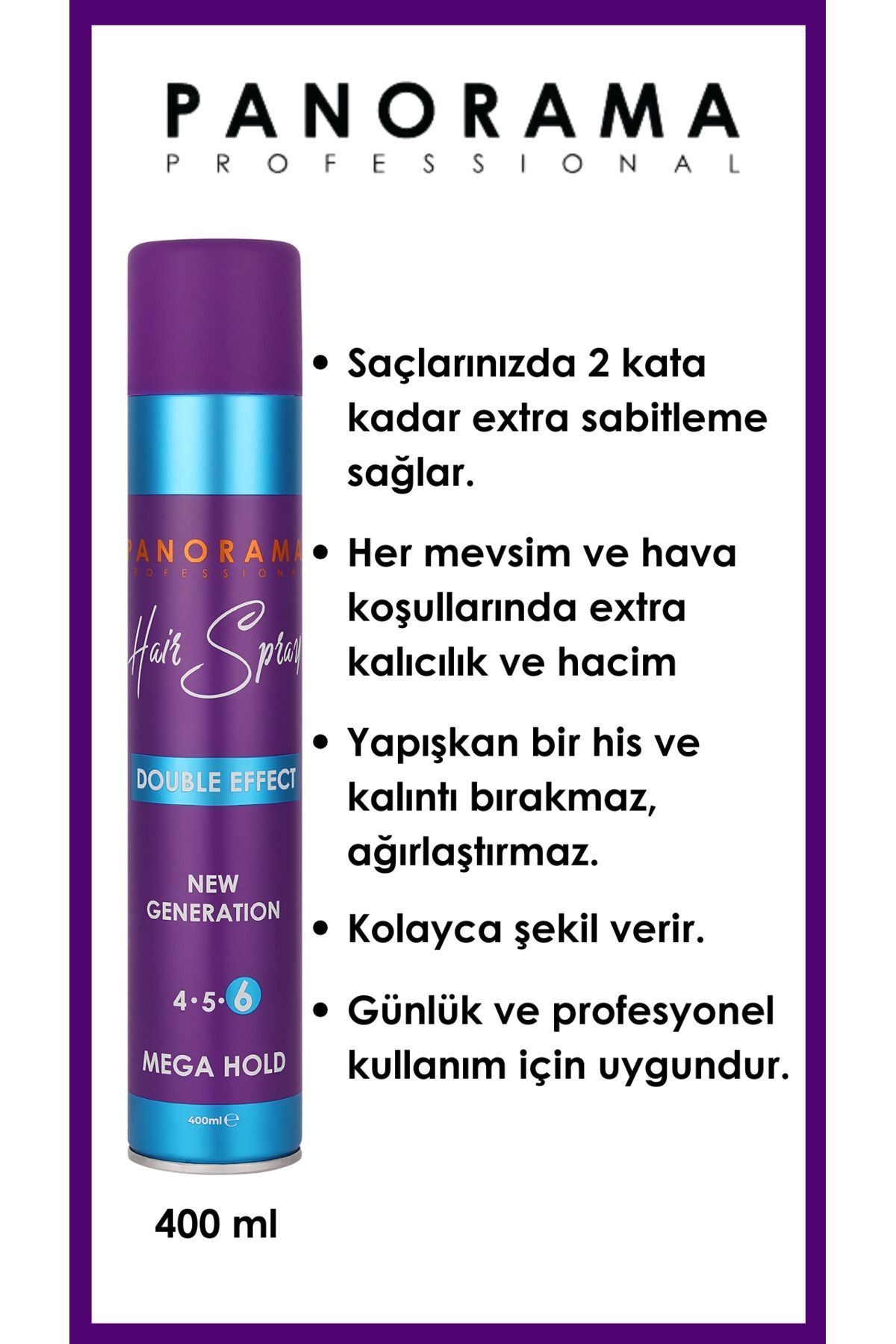 Panorama Professional Hairspray Mega Hold 6- 400 ml / Mega Strong Up to 2 Times Permanent Hold / Stabilizer