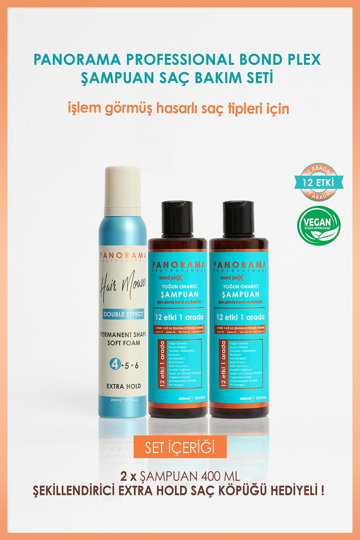 Professional Bond Plex Bakım Seti 12 Etki 1 Arada/400 ml X2 Şampuan Saç Köpüğü Vegan