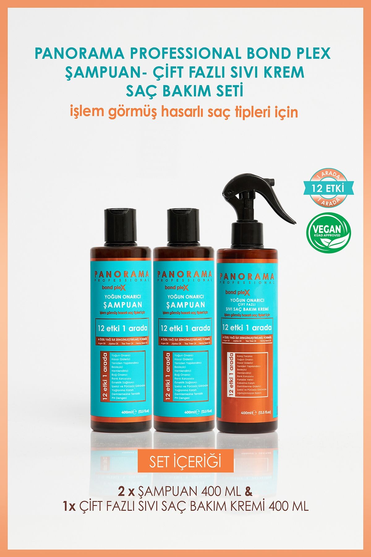 Professional Bond Plex Bakım Seti 12 Etki 1 Arada/400 ml X2 Şampuan Sıvı Saç Kremi Vegan