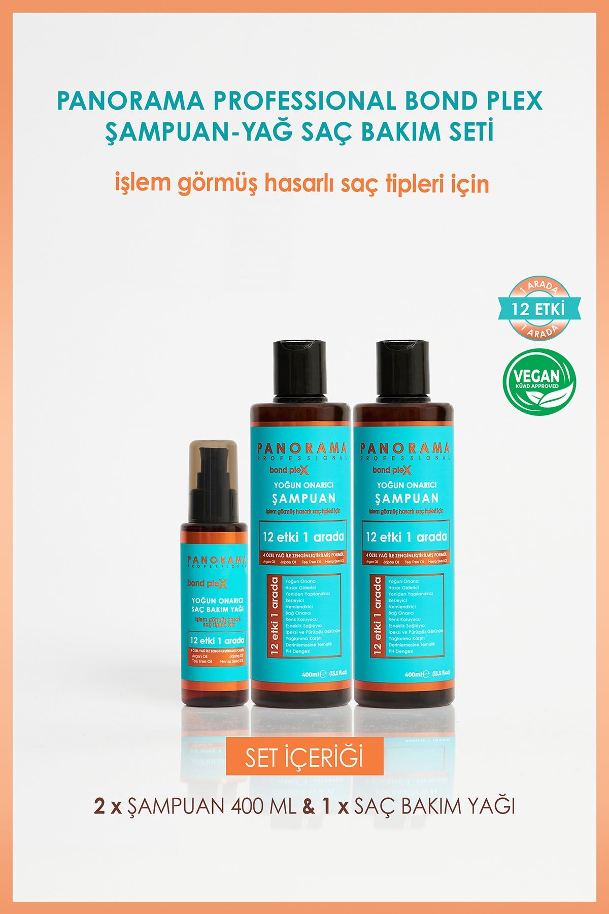 Professional Bond Plex Bakım Seti 12 Etki 1 Arada/400 ml X2 Şampuan 100 ml Saç Bakım Yağı Vegan