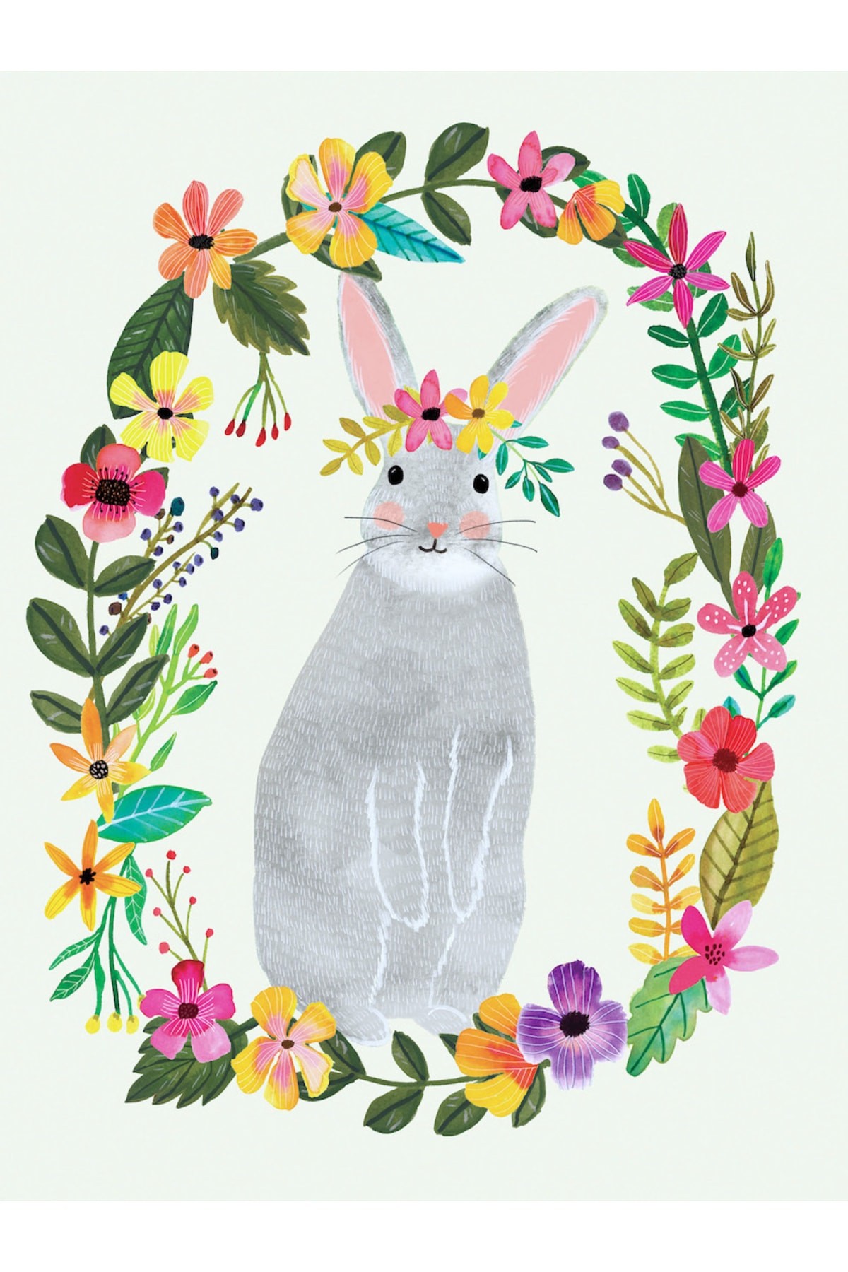 Bunny Wreath Eğlenceli Ve Renkli Makinede Yıkanabilir Çocuk Halısı