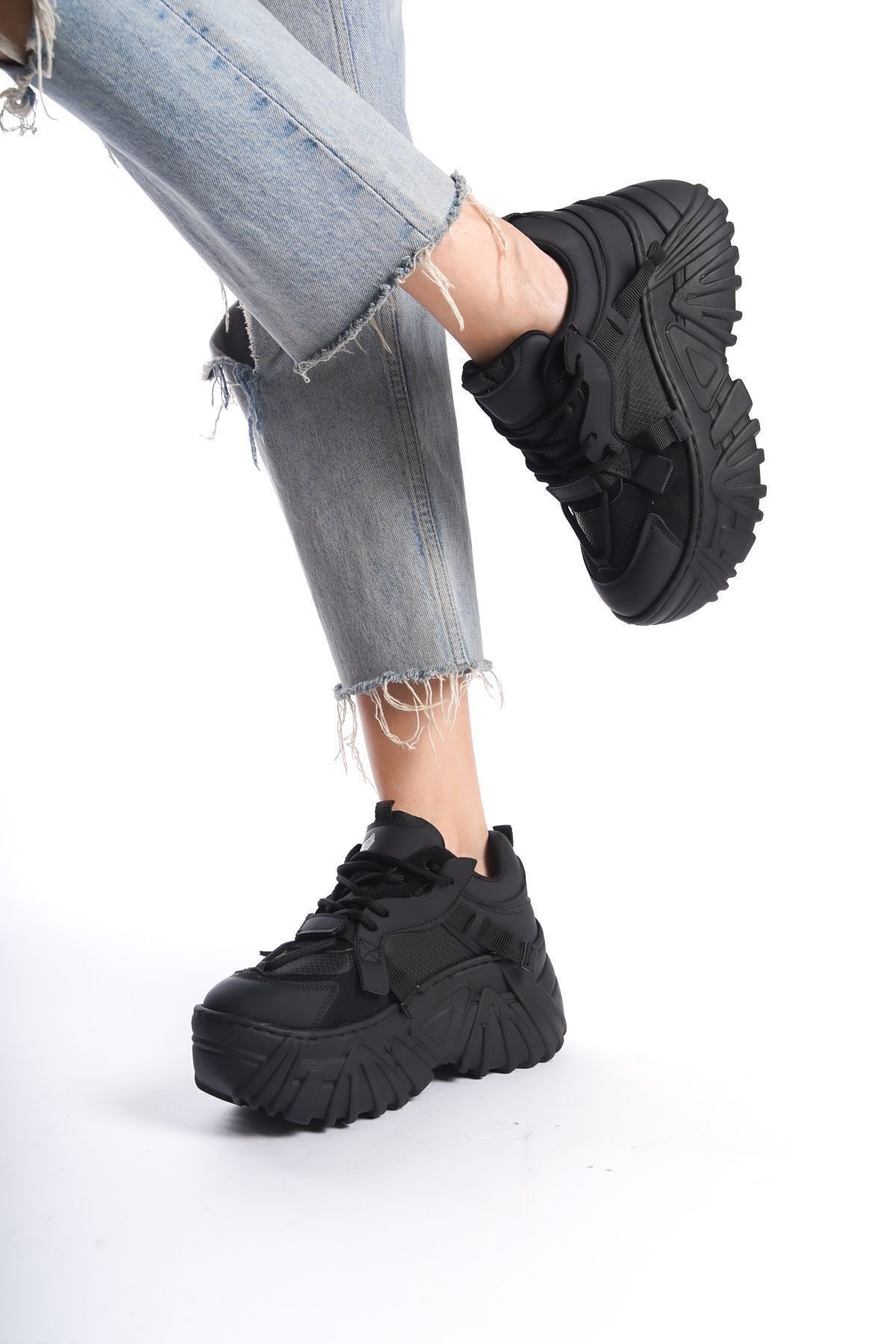 Cilt Bağcıklı Yüksek Taban Günlük Kadın Sneaker Spor Ayakkabı