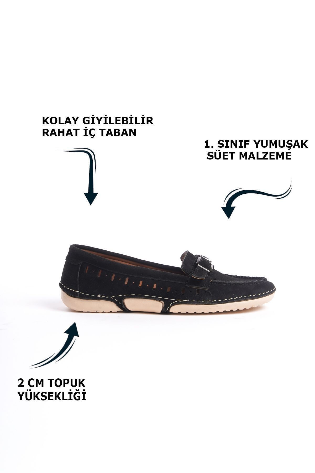 Krem Delikli Süet Önden Metal Toka Detaylı Rahat Yumuşak Günlük Loafer Makosen Kadın Ayakkabı